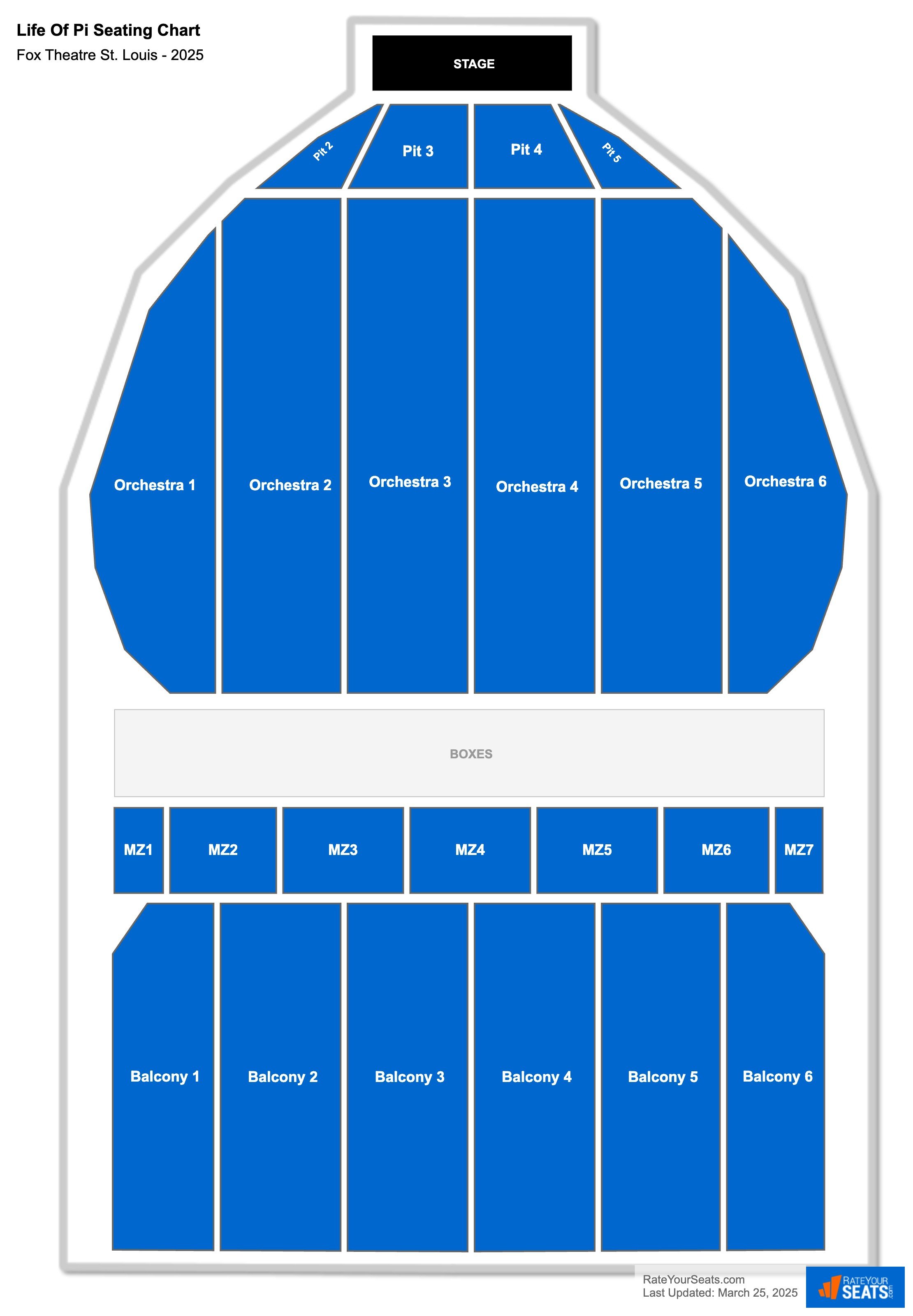 Life Of Pi seating chart Fox Theatre St. Louis