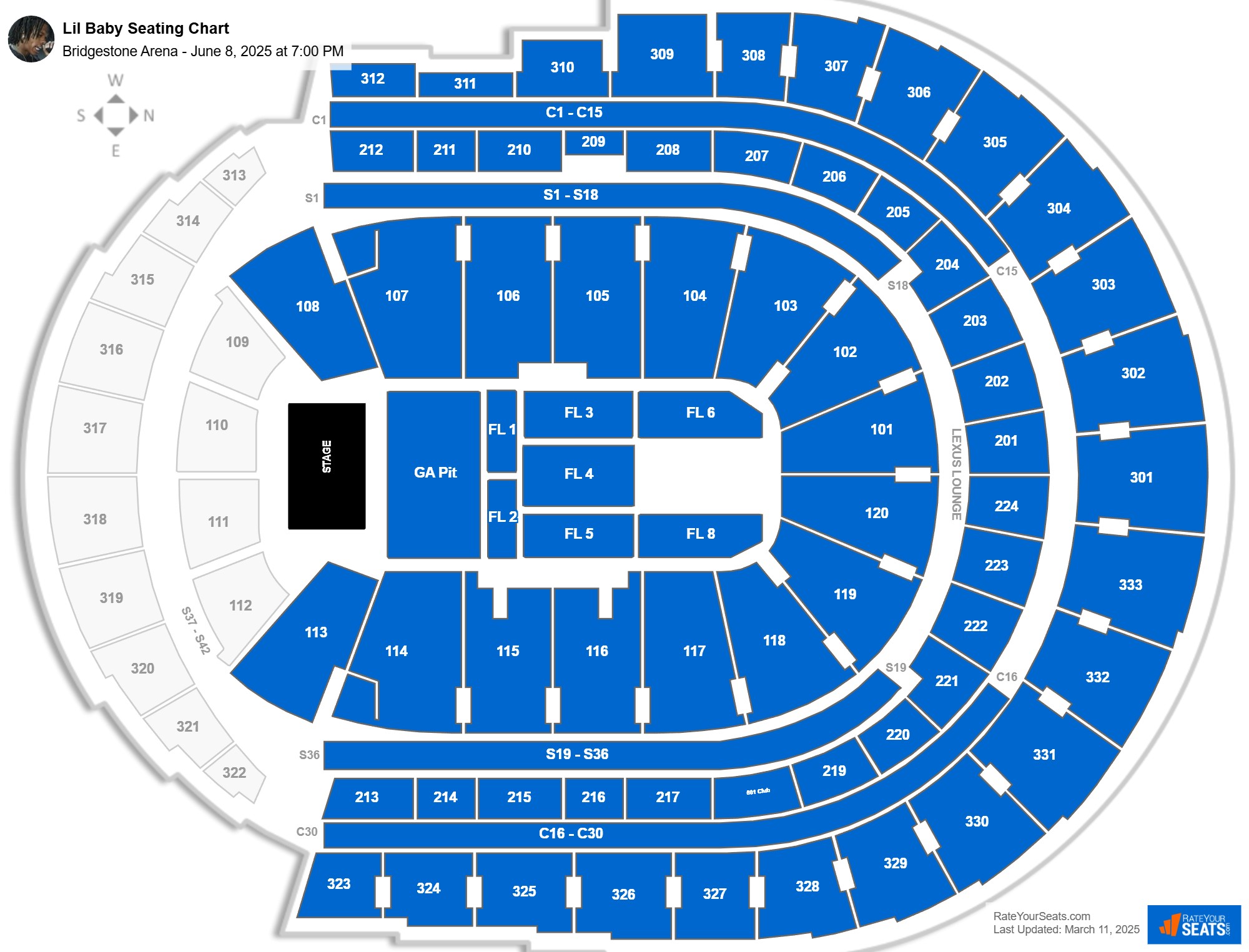 Lil Baby seating chart Bridgestone Arena