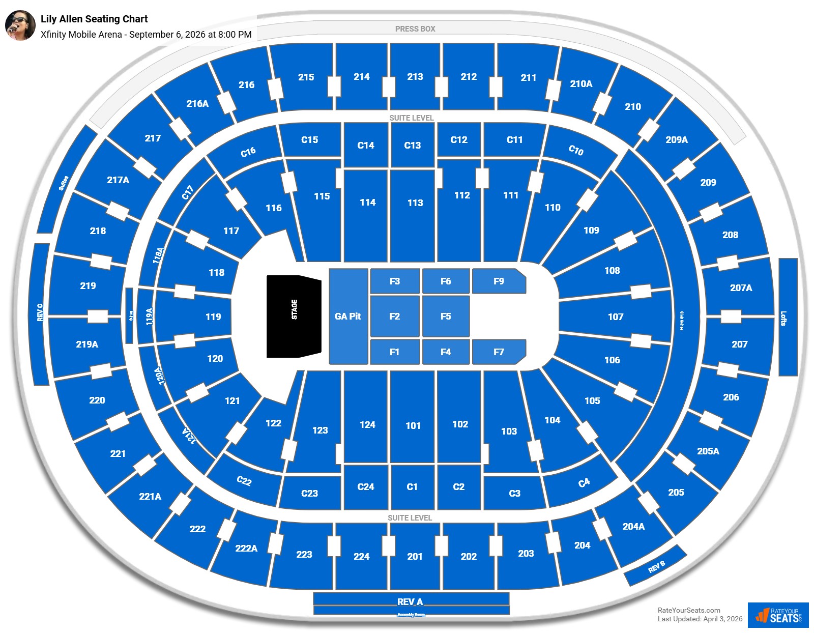 Lily Allen seating chart Xfinity Mobile Arena