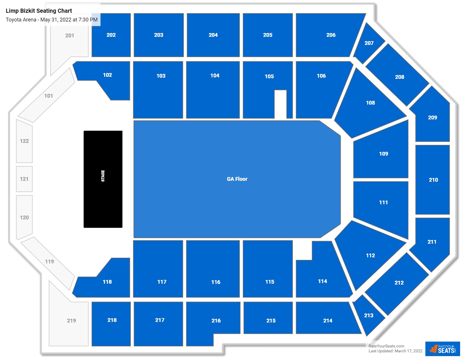 Limp Bizkit seating chart Toyota Arena