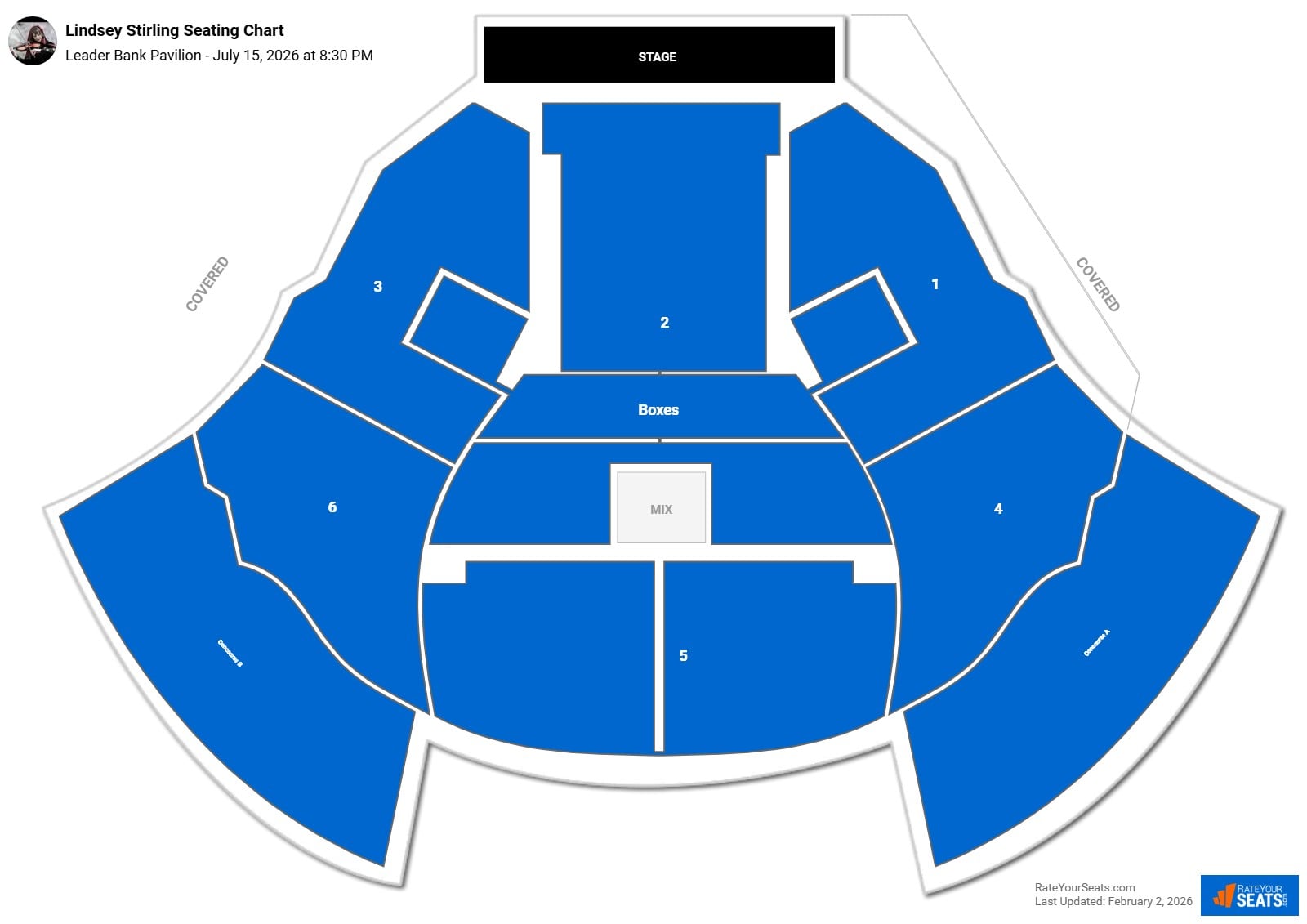 Lindsey Stirling seating chart Leader Bank Pavilion