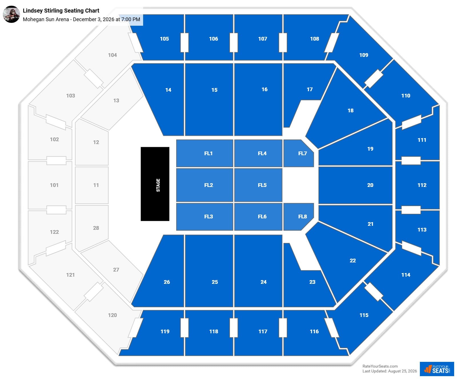 Lindsey Stirling Seating Chart at Mohegan Sun Arena