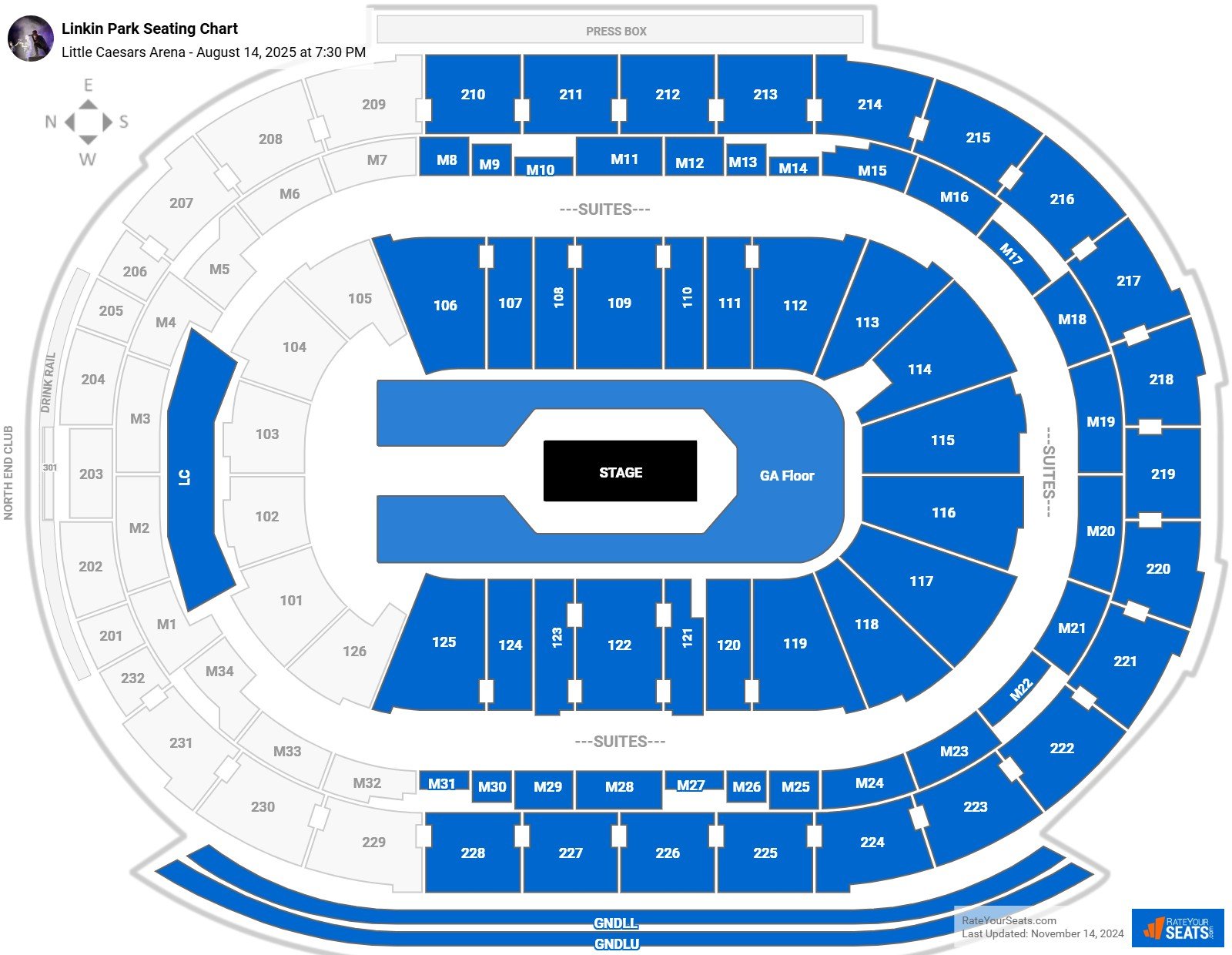 Linkin Park seating chart Little Caesars Arena
