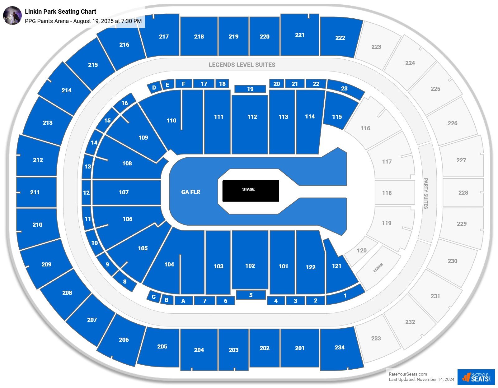 Linkin Park seating chart PPG Paints Arena