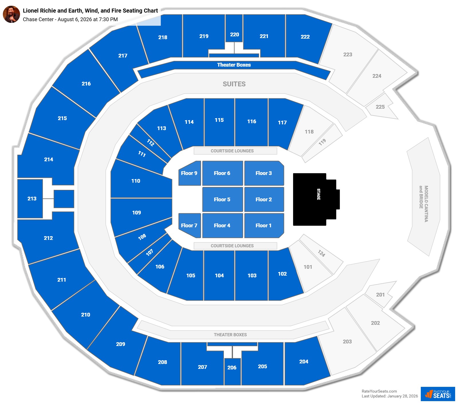 Lionel Richie and Earth Wind and Fire seating chart Chase Center