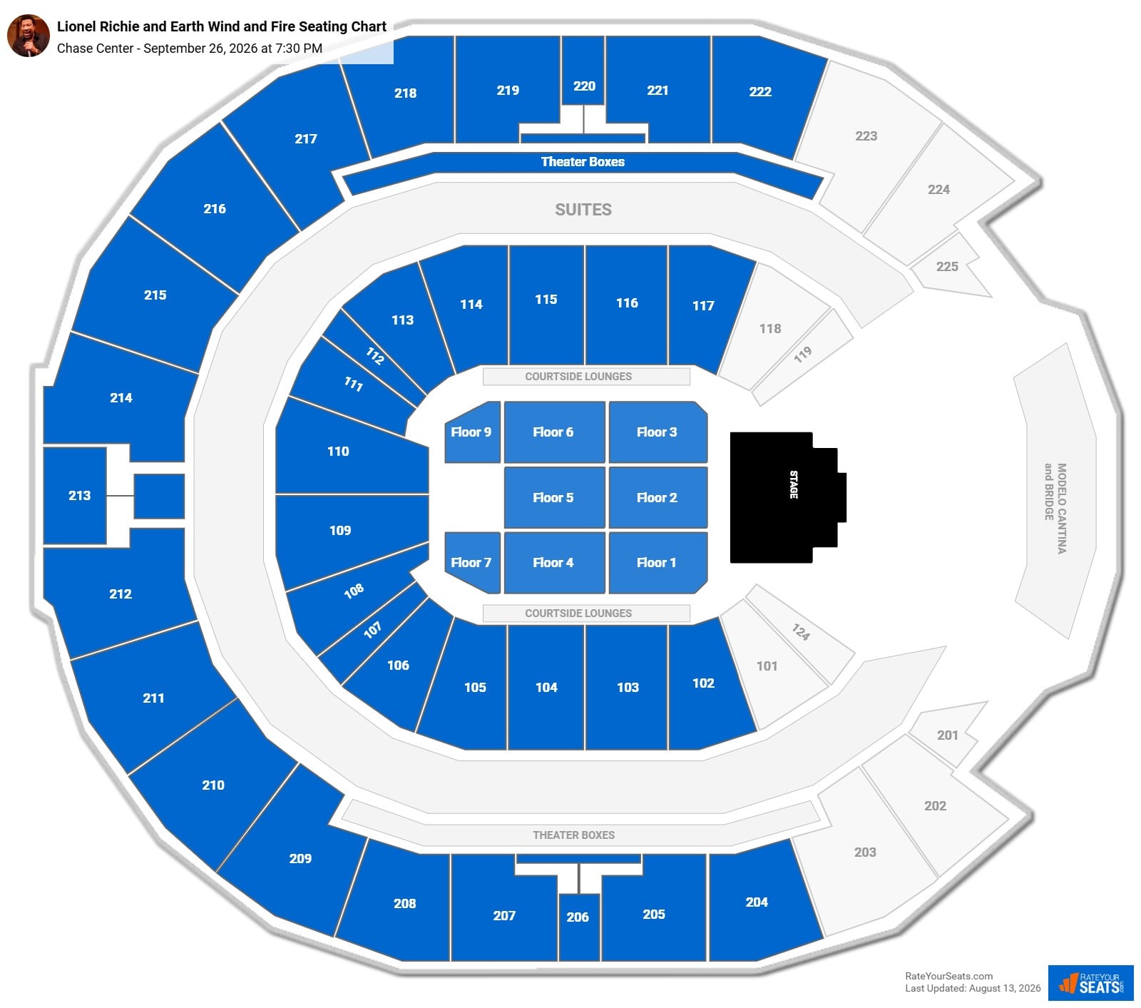 Lionel Richie and Earth Wind and Fire (Rescheduled from 8/6/26) Seating Chart at Chase Center