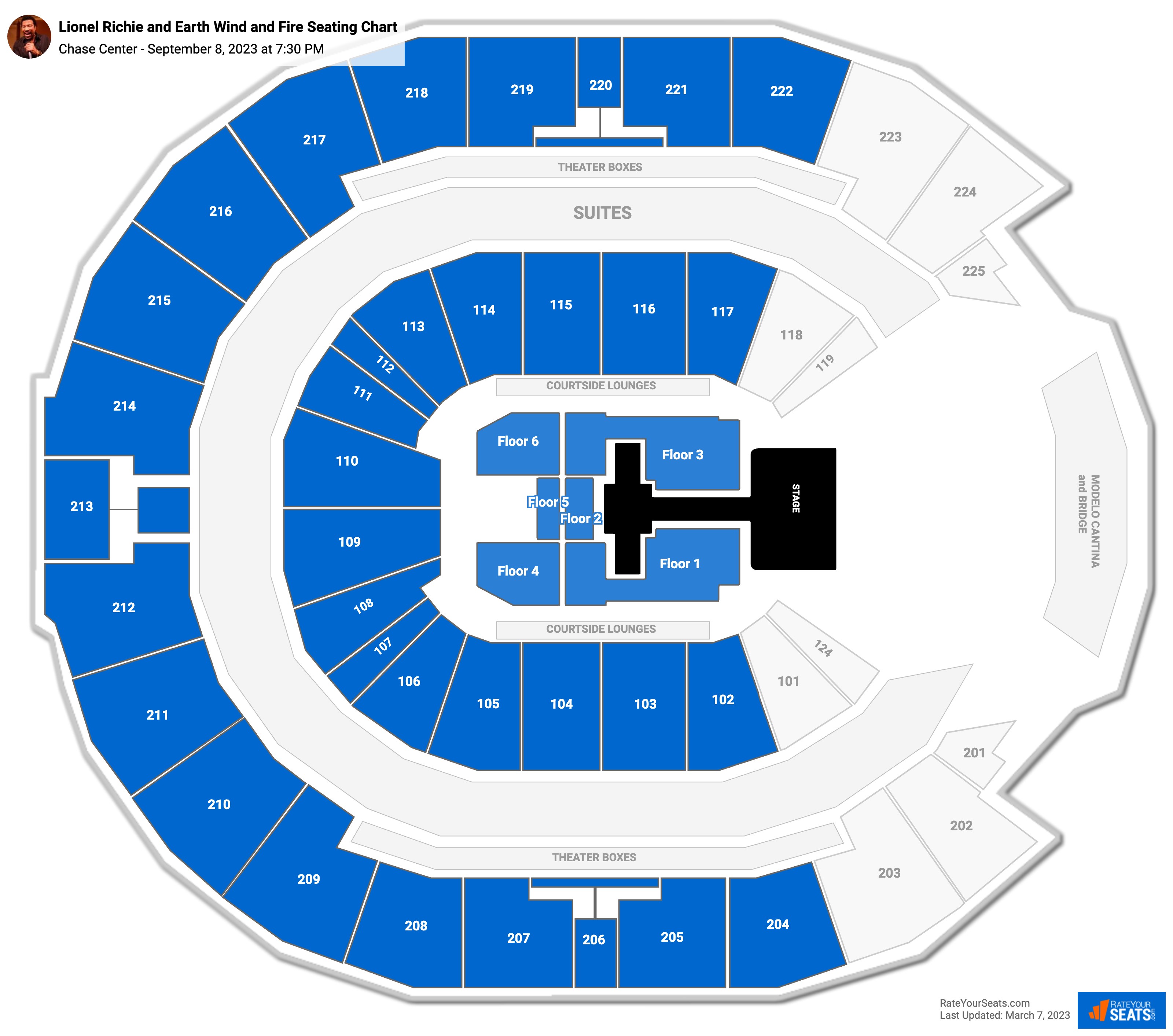 Lionel Richie and Earth Wind and Fire seating chart Chase Center