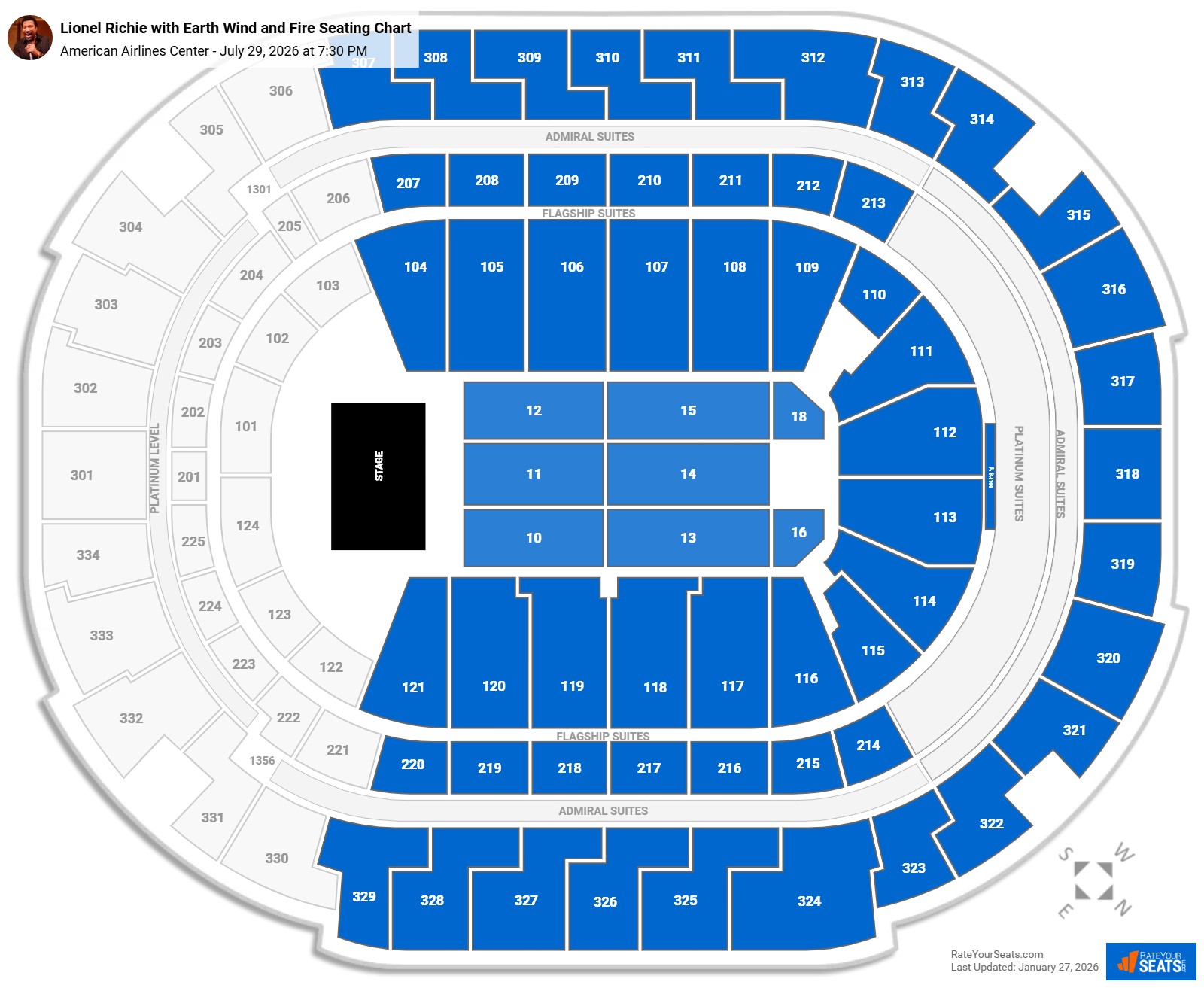 Lionel Richie with Earth Wind and Fire seating chart American Airlines Center