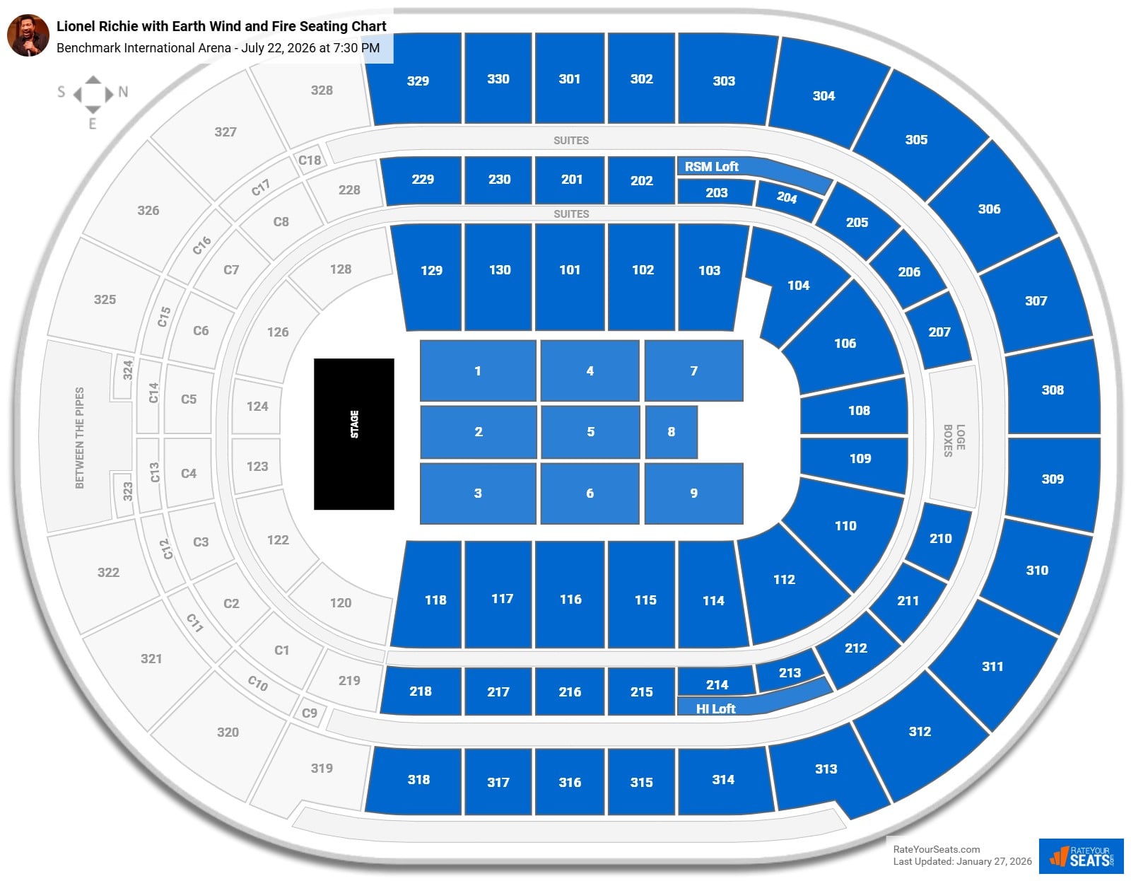 Lionel Richie with Earth Wind and Fire seating chart Benchmark International Arena