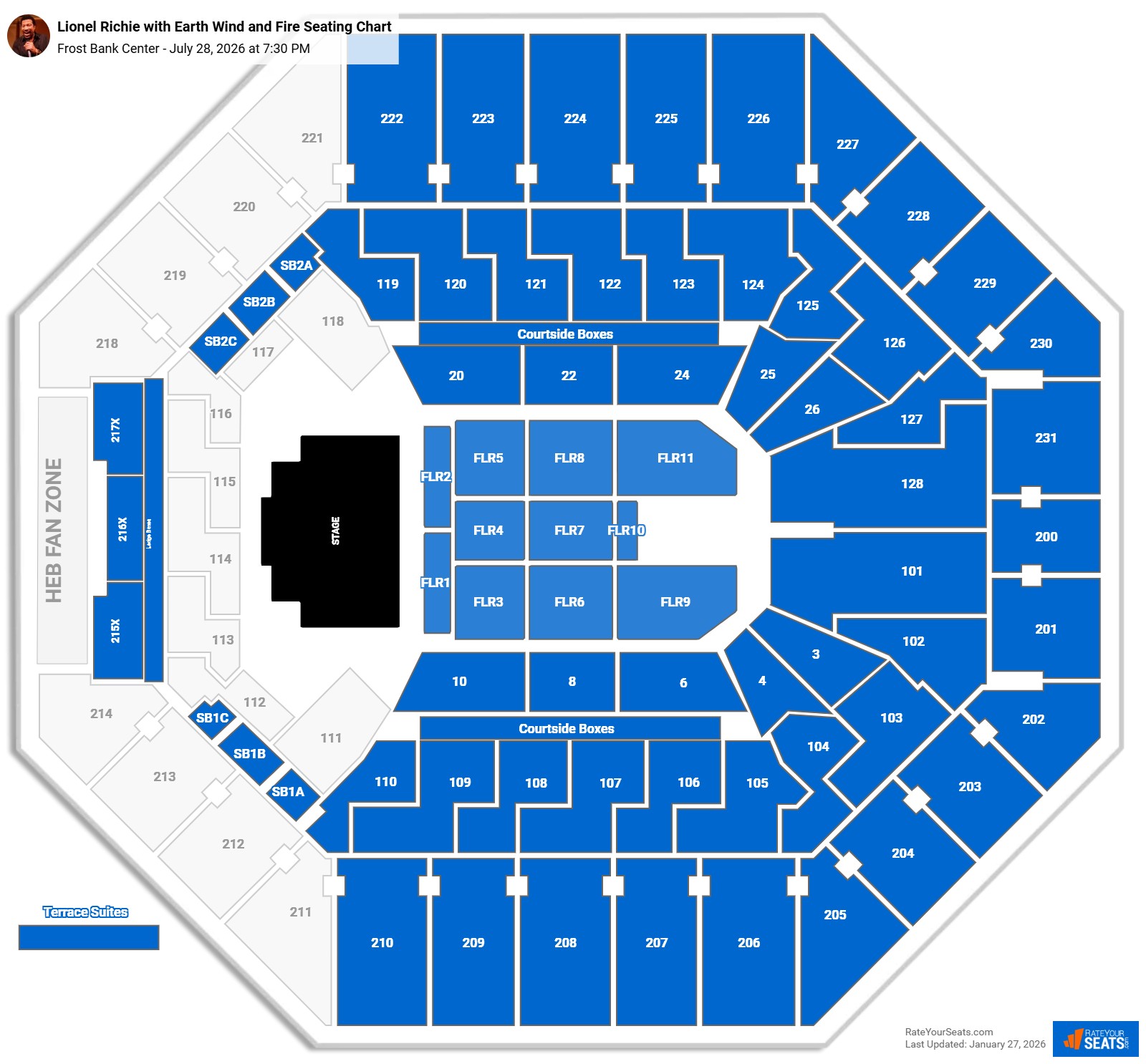 Lionel Richie with Earth Wind and Fire seating chart Frost Bank Center