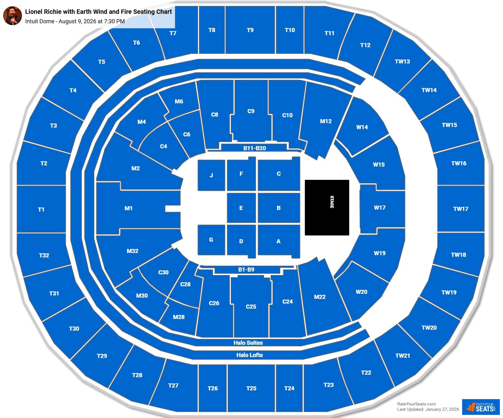 Lionel Richie with Earth Wind and Fire seating chart Intuit Dome