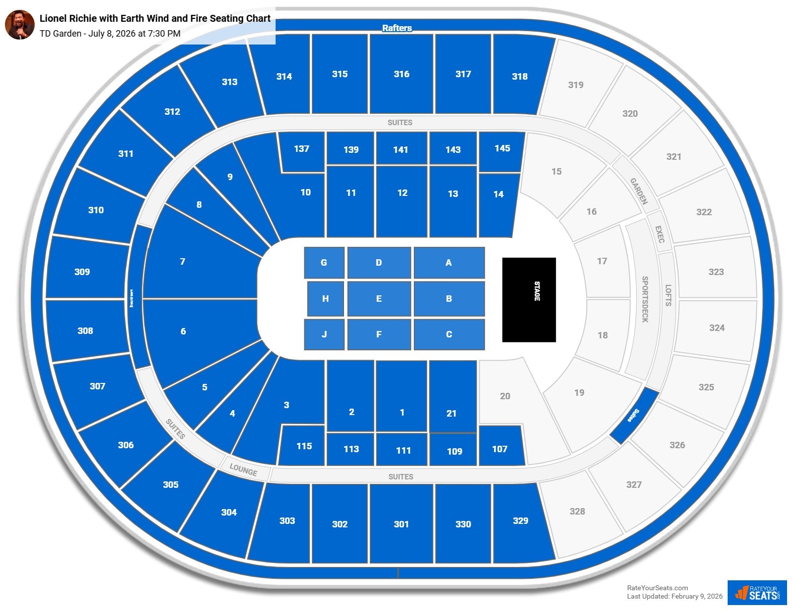 Lionel Richie with Earth Wind and Fire seating chart TD Garden