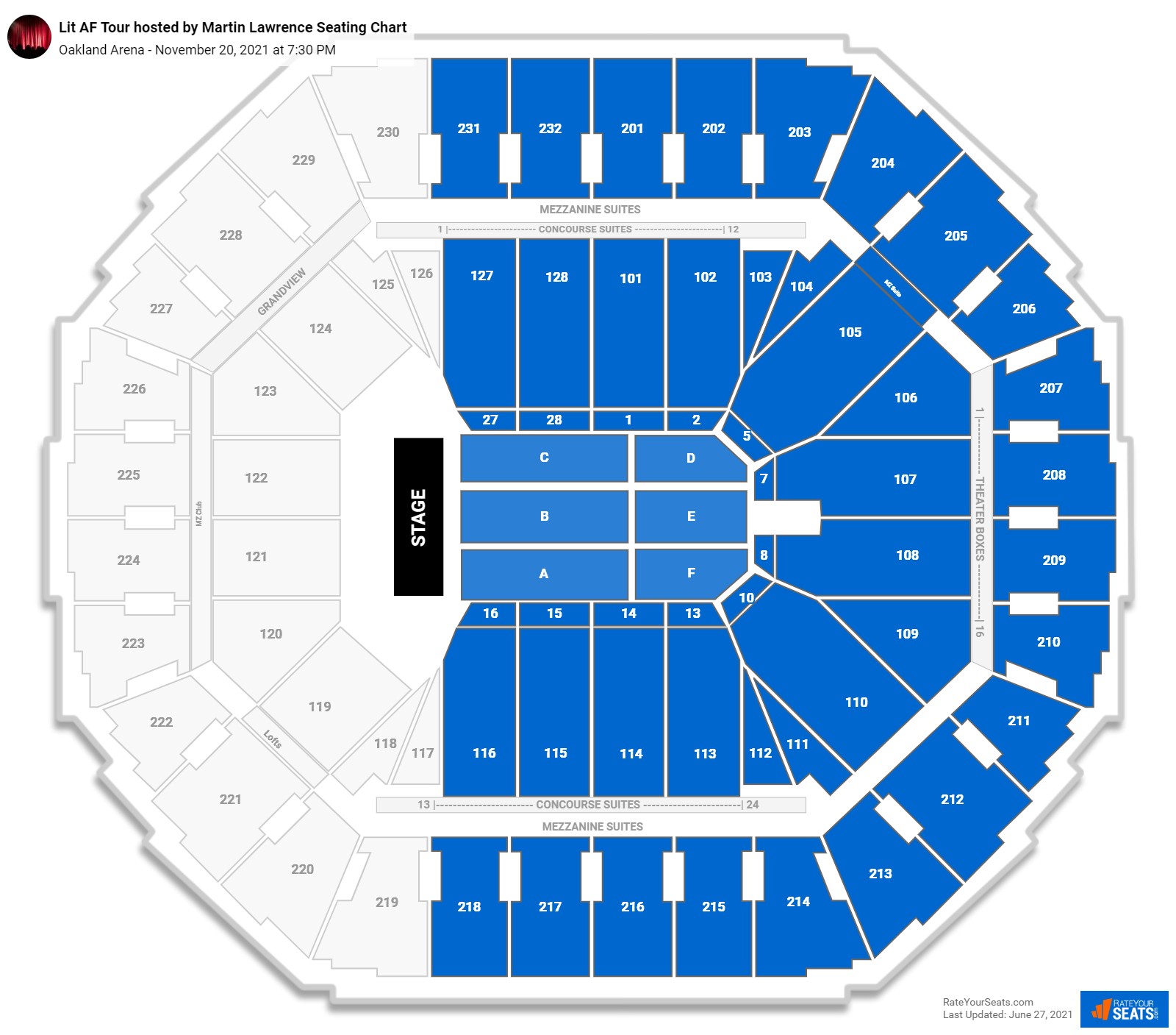 Lit AF Tour hosted by Martin Lawrence seating chart Oakland Arena