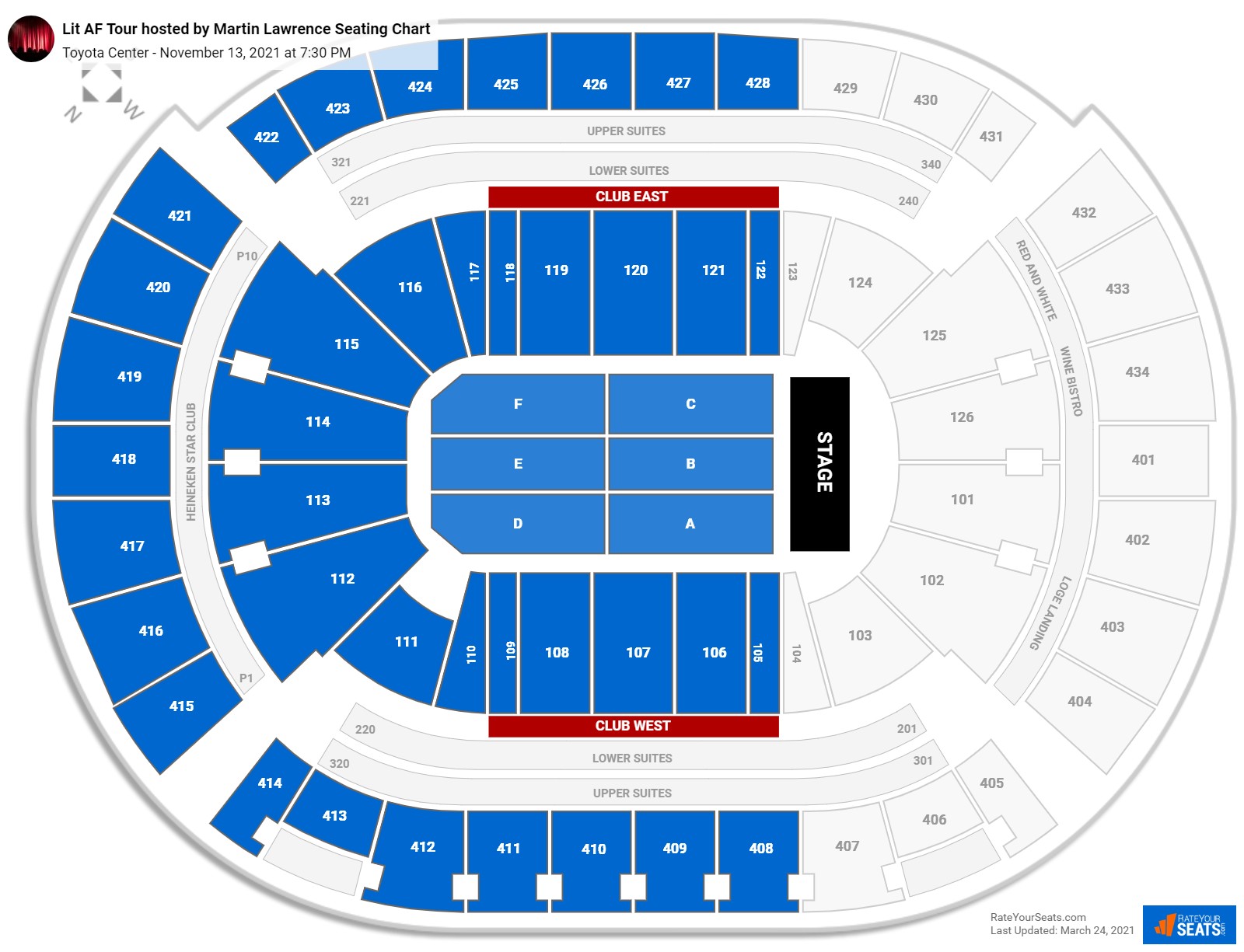 Lit AF Tour hosted by Martin Lawrence seating chart Toyota Center