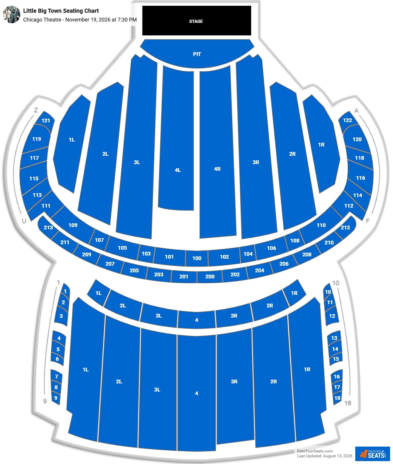 Little Big Town Seating Chart at Chicago Theatre
