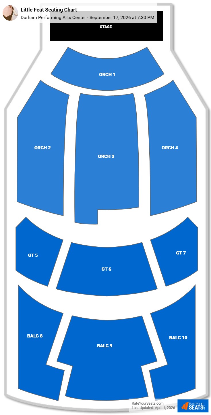 Little Feat seating chart Durham Performing Arts Center