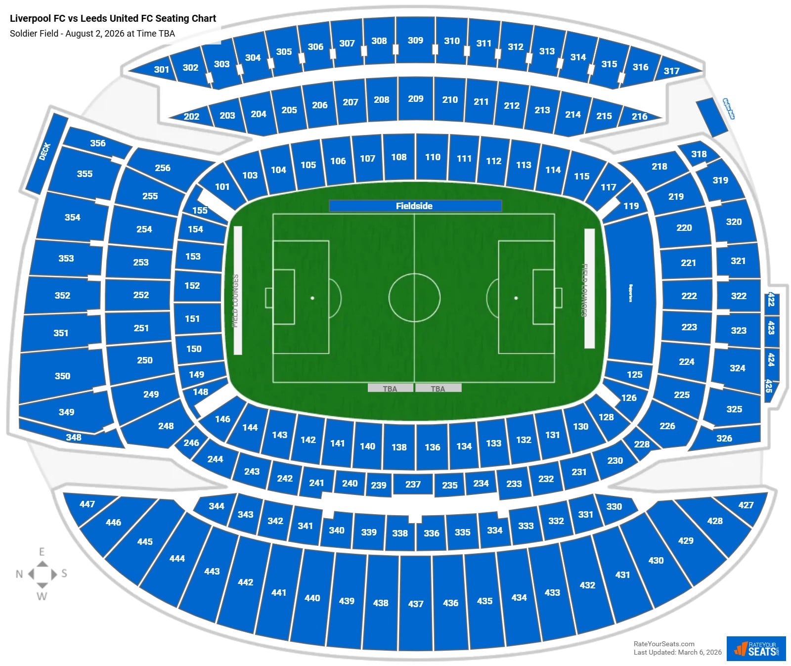 Liverpool FC vs Leeds United FC seating chart Soldier Field