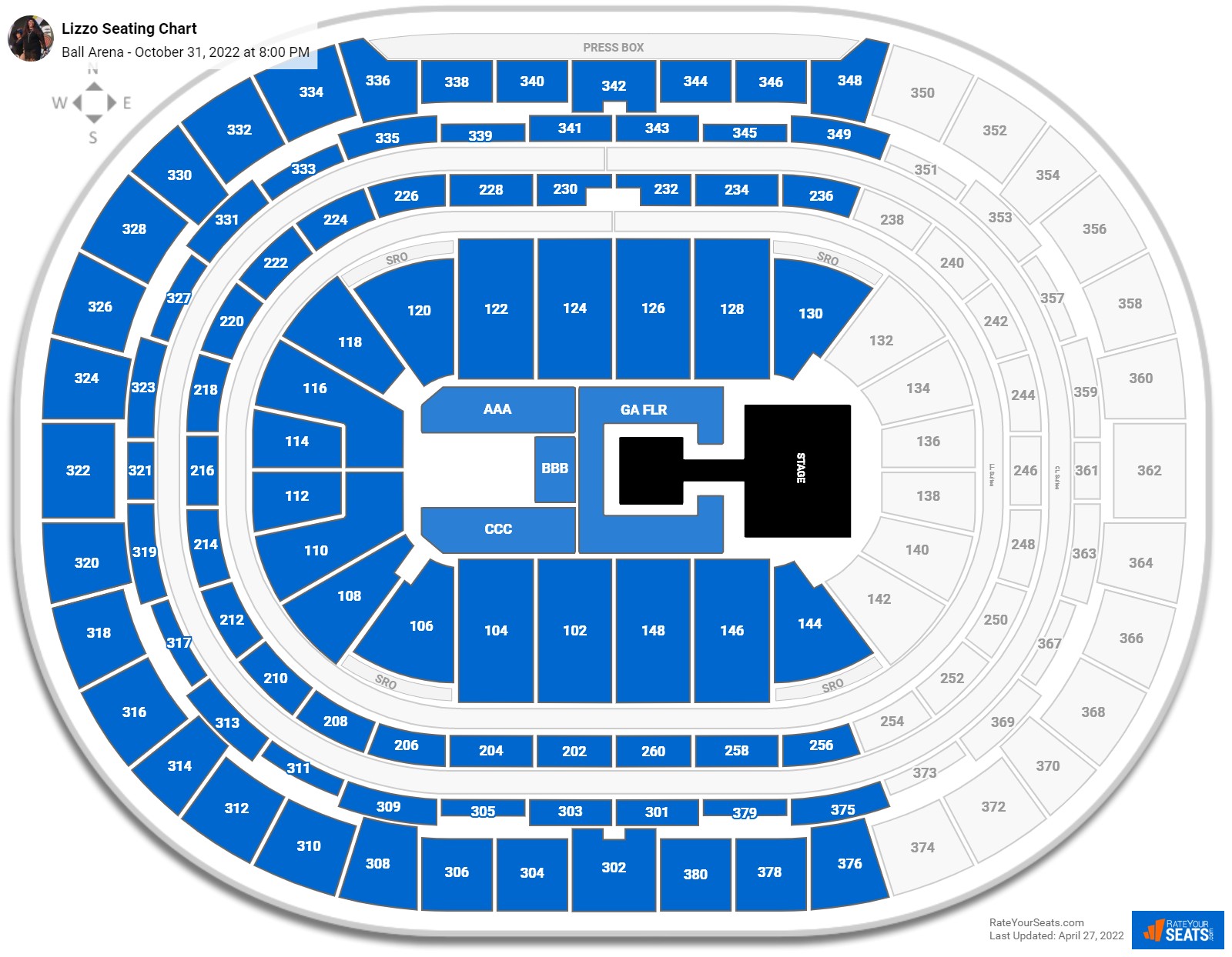 Lizzo seating chart Ball Arena