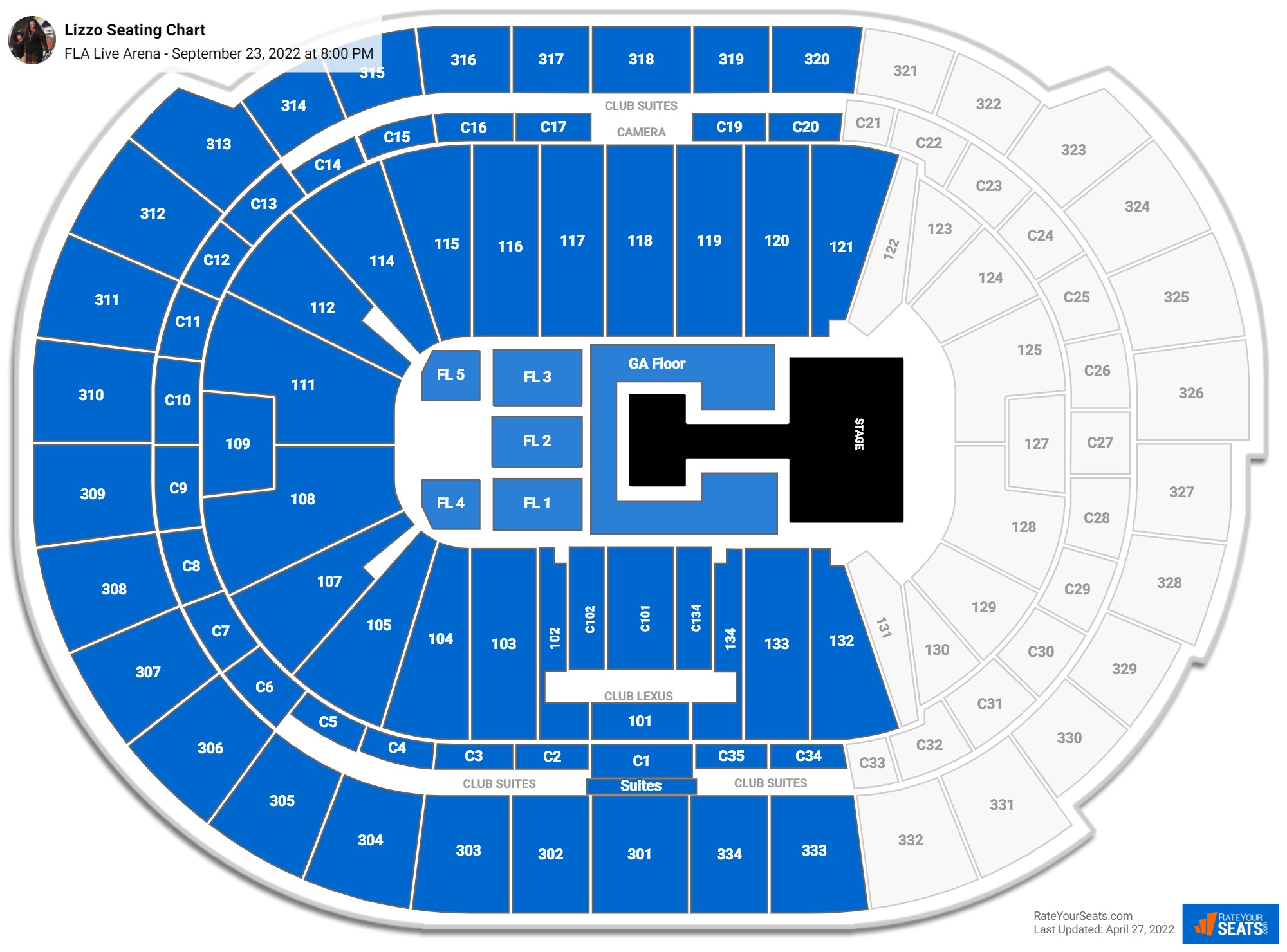 Lizzo seating chart FLA Live Arena