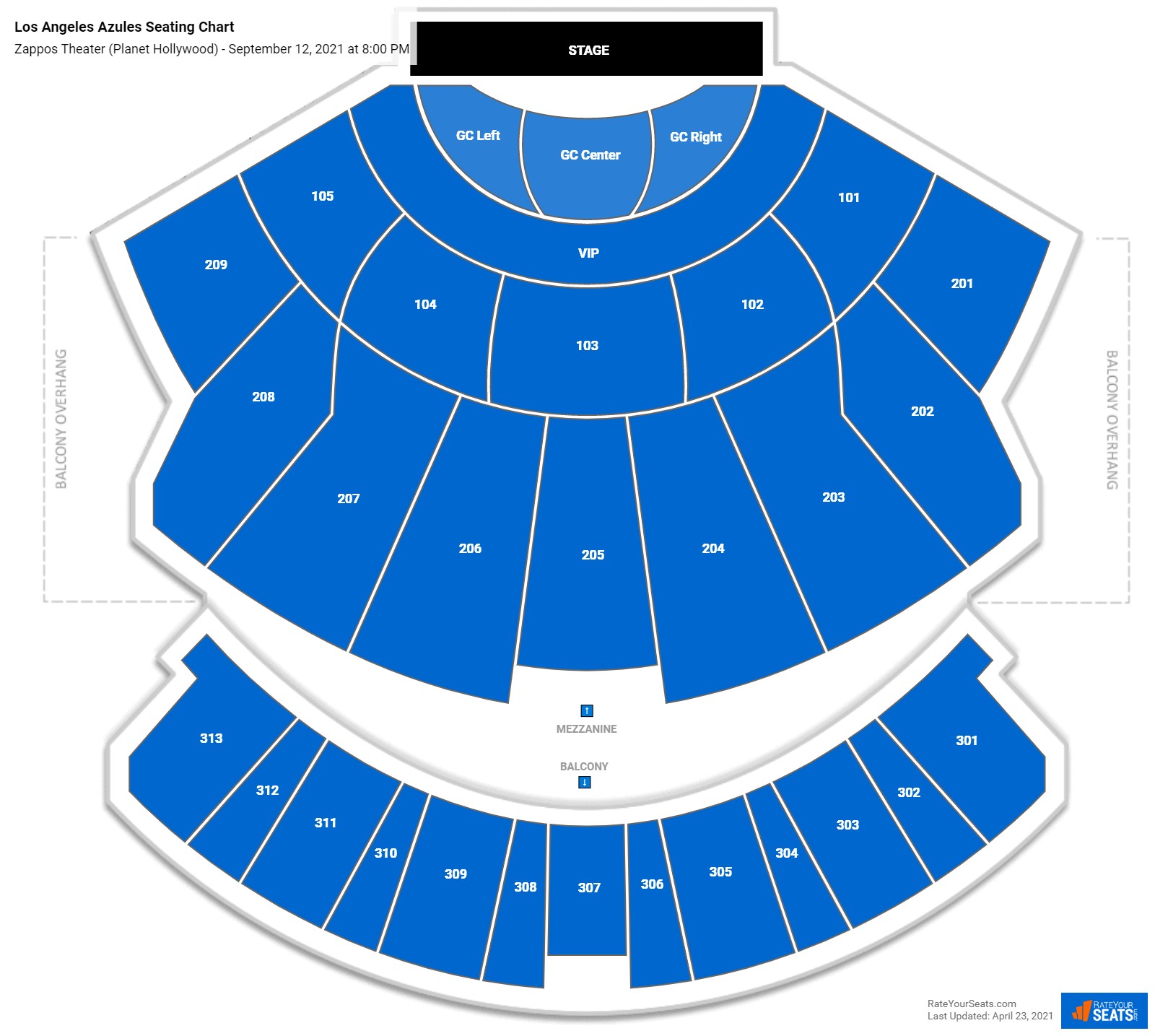 Los Angeles Azules seating chart Zappos Theater (Planet Hollywood)