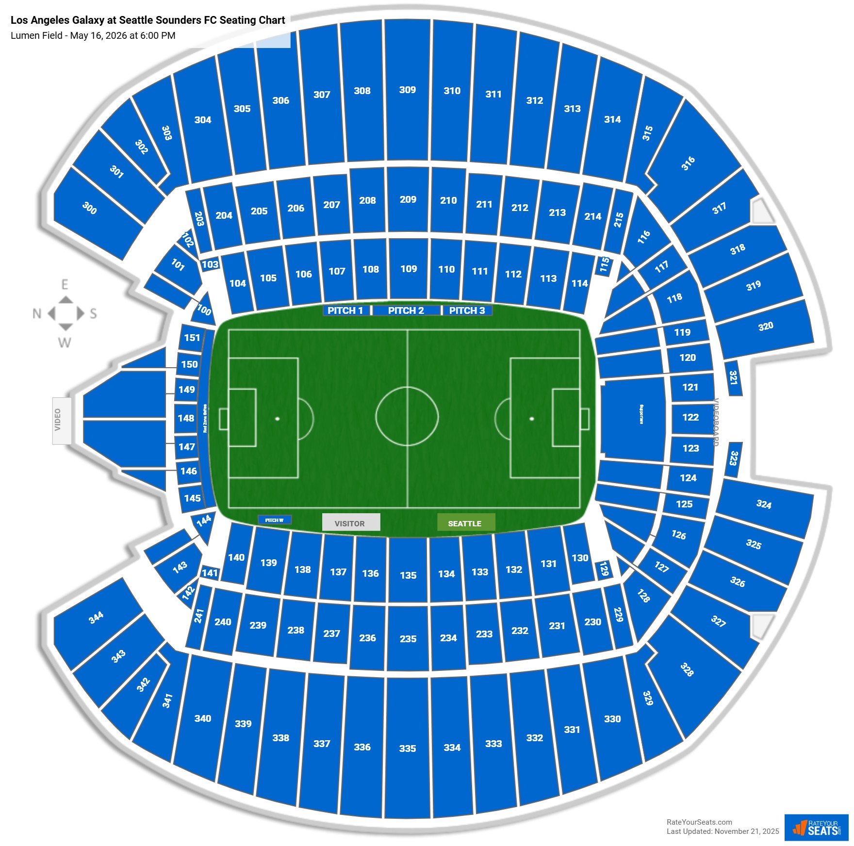 Los Angeles Galaxy at Seattle Sounders FC seating chart Lumen Field