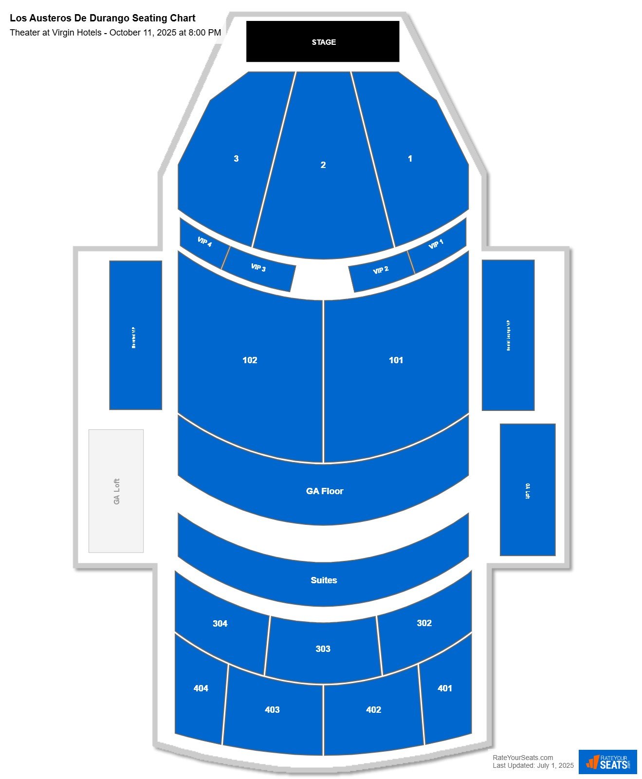 Los Austeros De Durango seating chart Theater at Virgin Hotels
