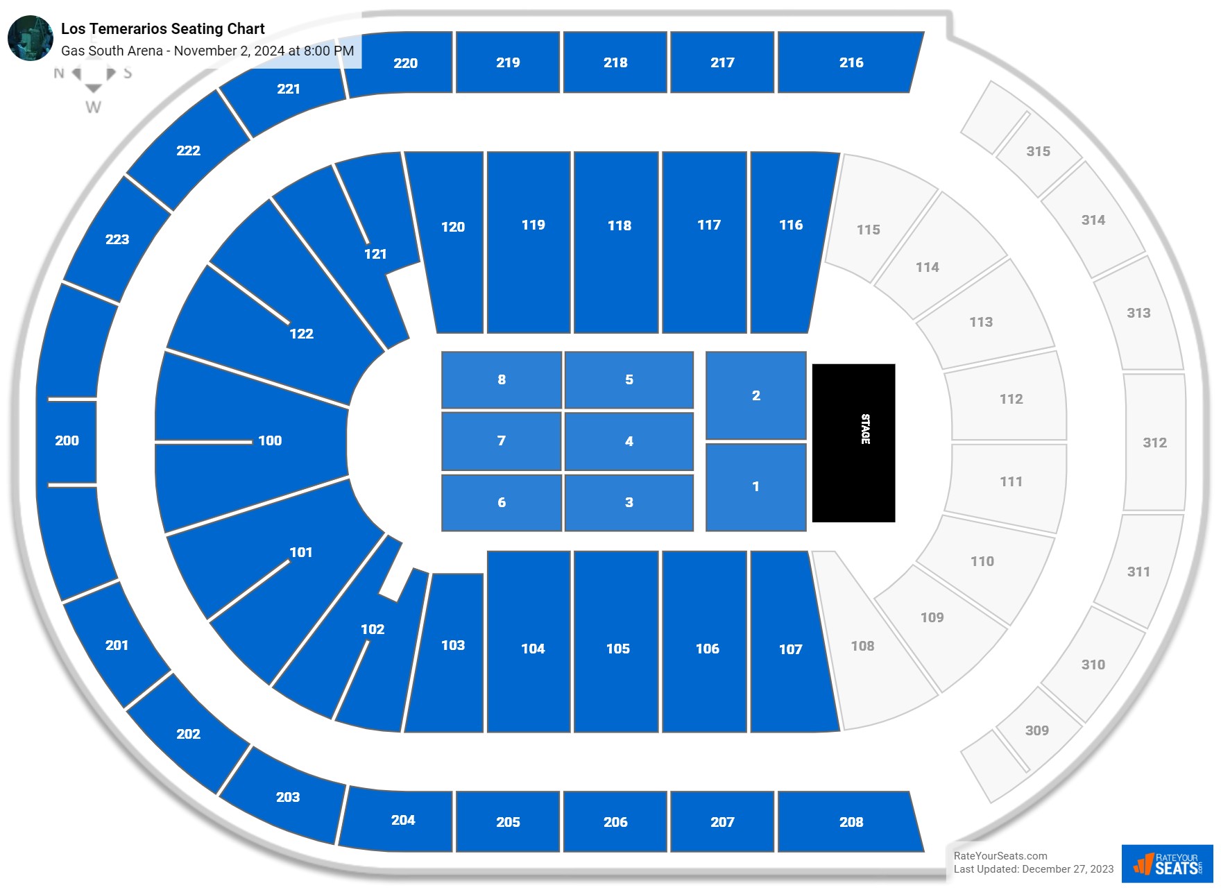 Los Temerarios seating chart Gas South Arena