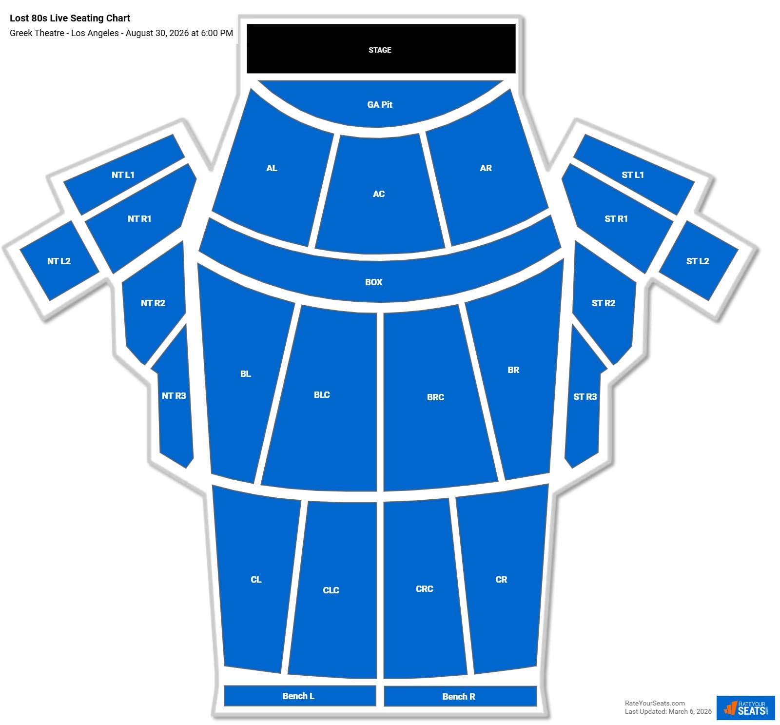 Lost 80s Live seating chart Greek Theatre - Los Angeles
