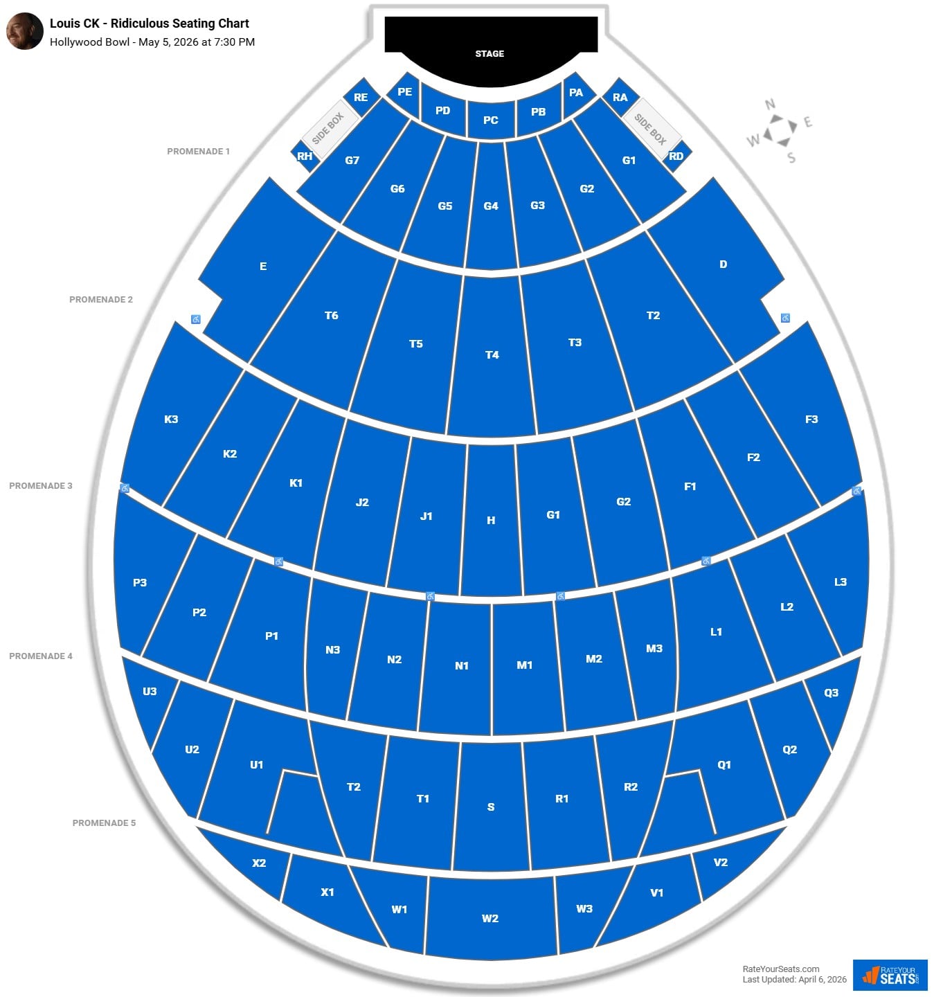 Louis CK - Ridiculous seating chart Hollywood Bowl