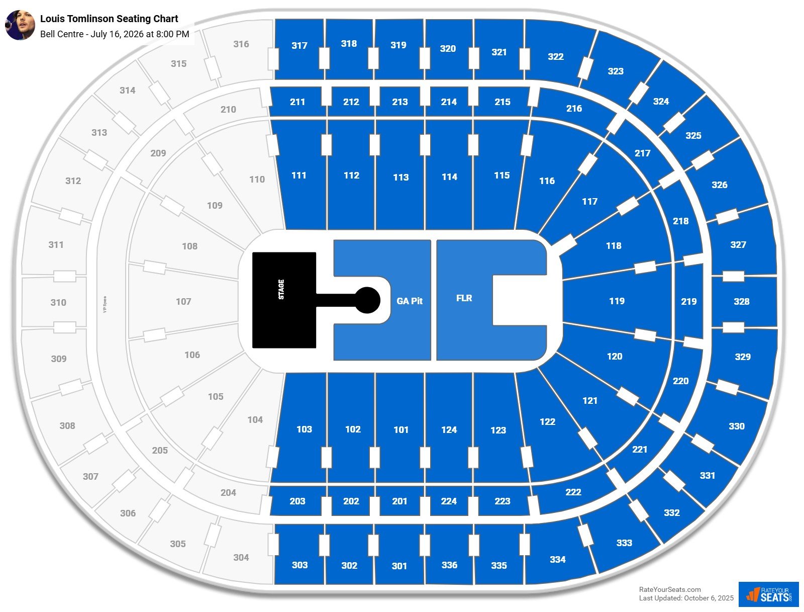 Louis Tomlinson seating chart Bell Centre