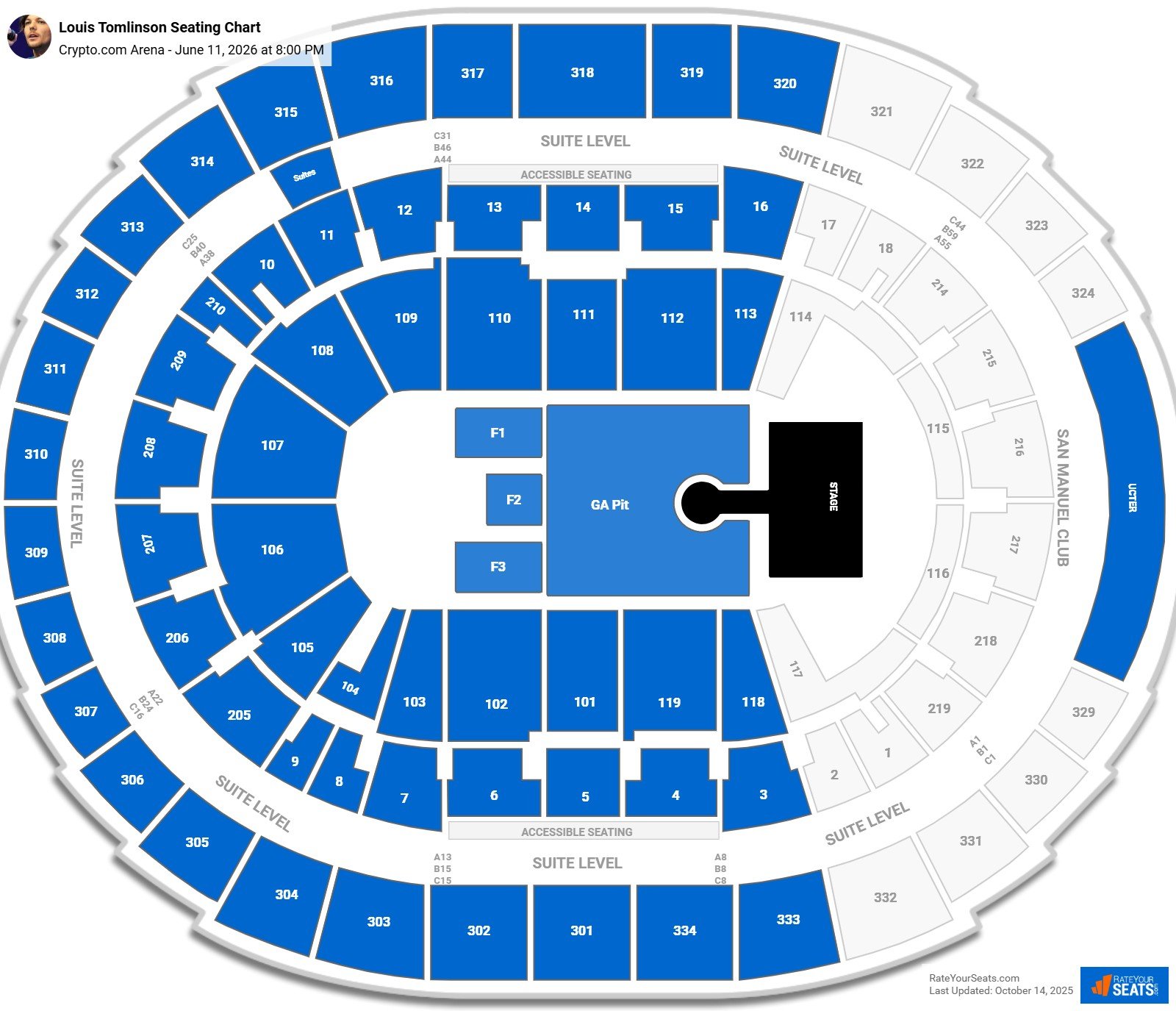 Louis Tomlinson seating chart Crypto.com Arena
