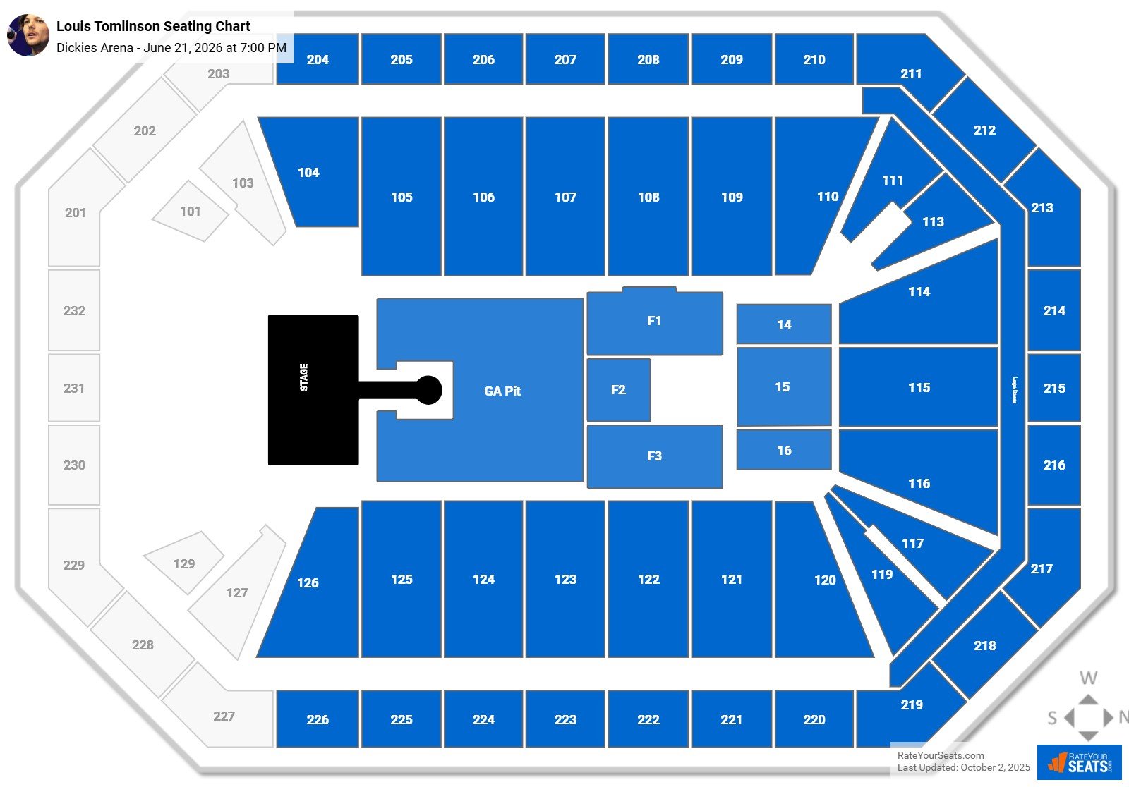 Louis Tomlinson seating chart Dickies Arena
