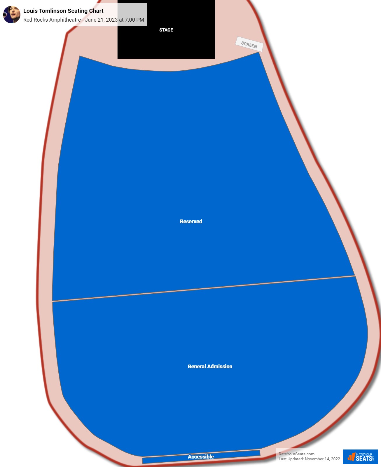 Louis Tomlinson seating chart Red Rocks Amphitheatre