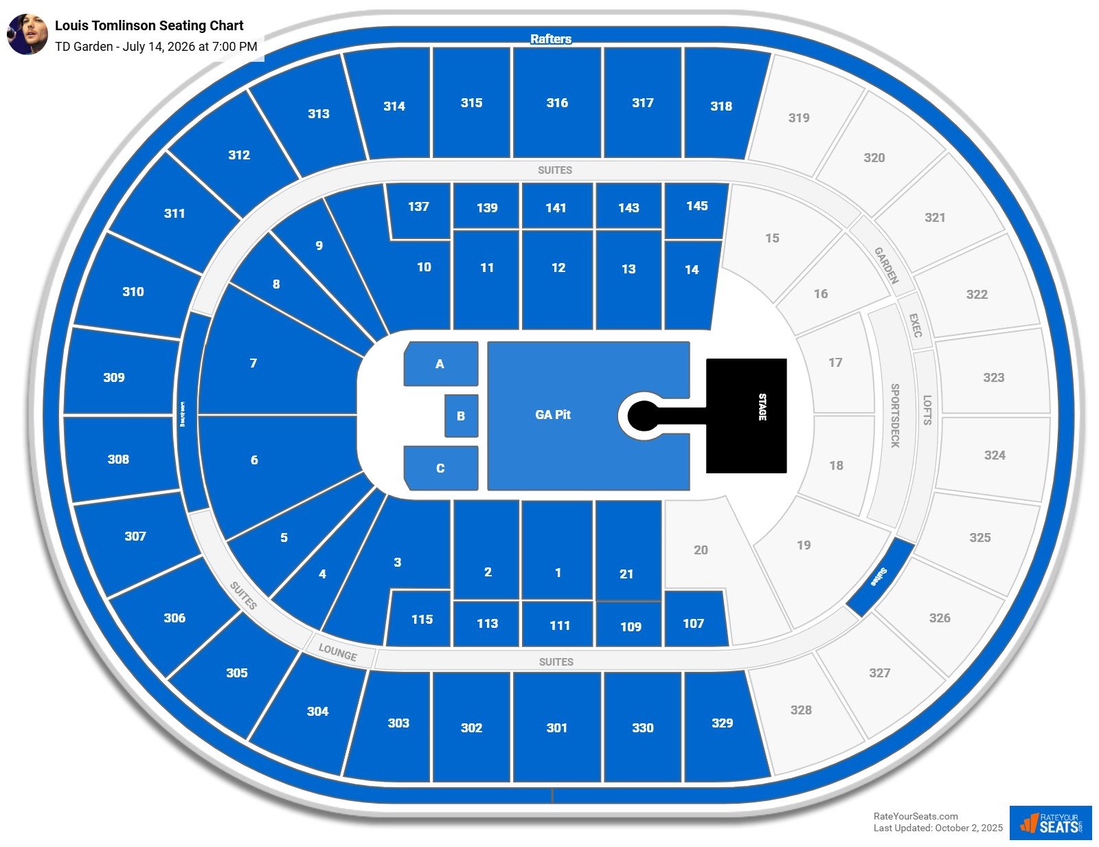 Louis Tomlinson seating chart TD Garden