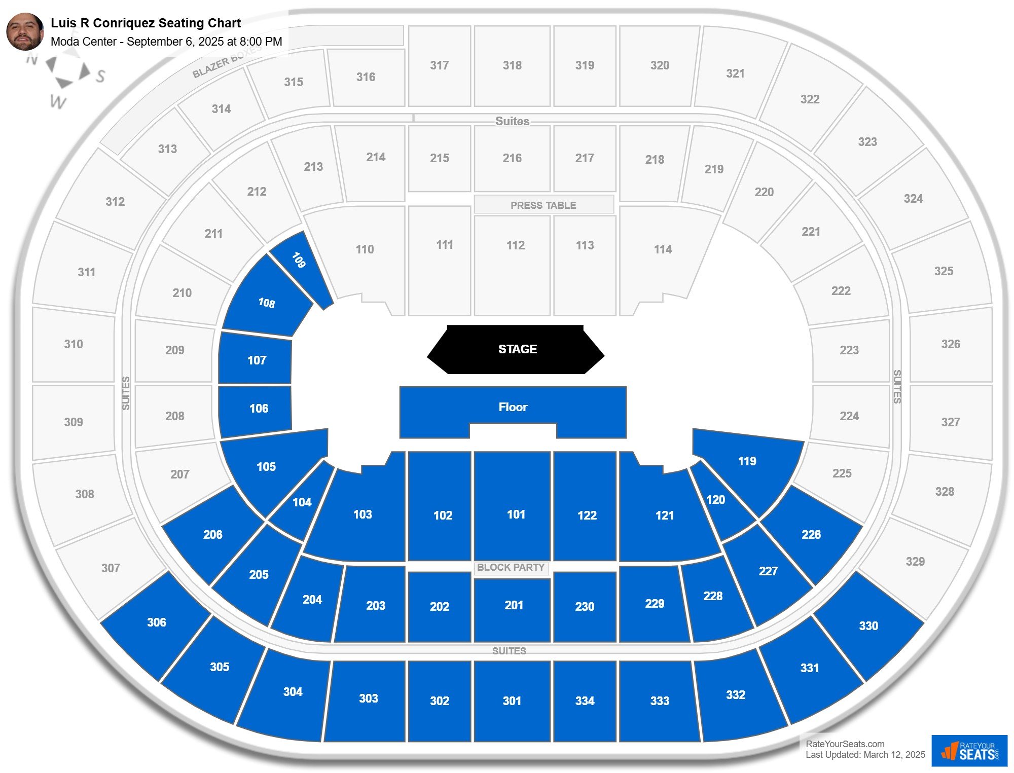 Luis R Conriquez seating chart Moda Center