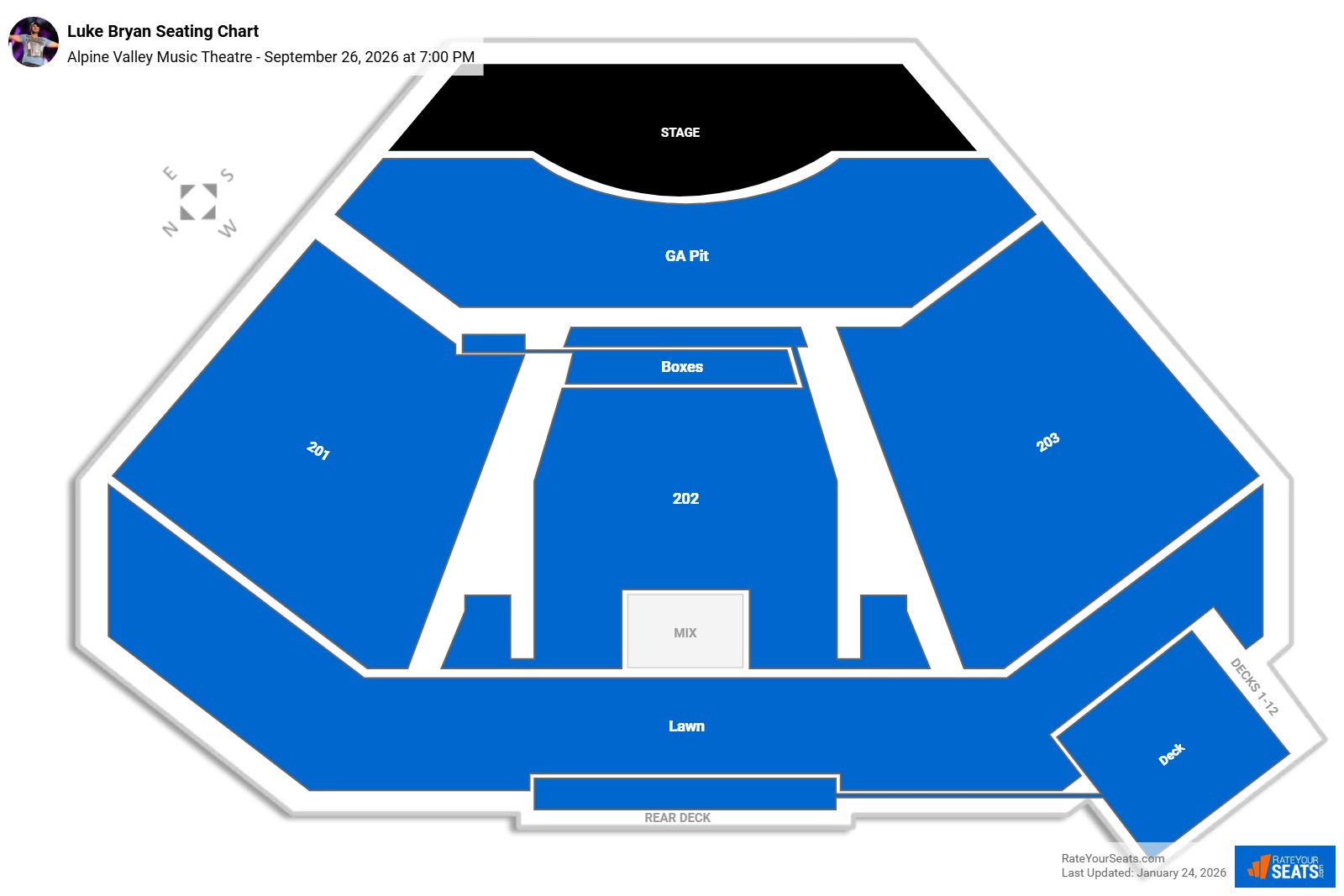 Luke Bryan seating chart Alpine Valley Music Theatre