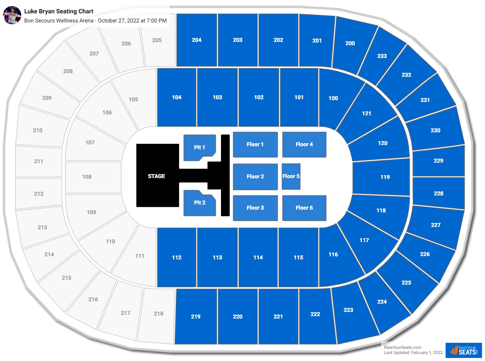 Luke Bryan seating chart Bon Secours Wellness Arena