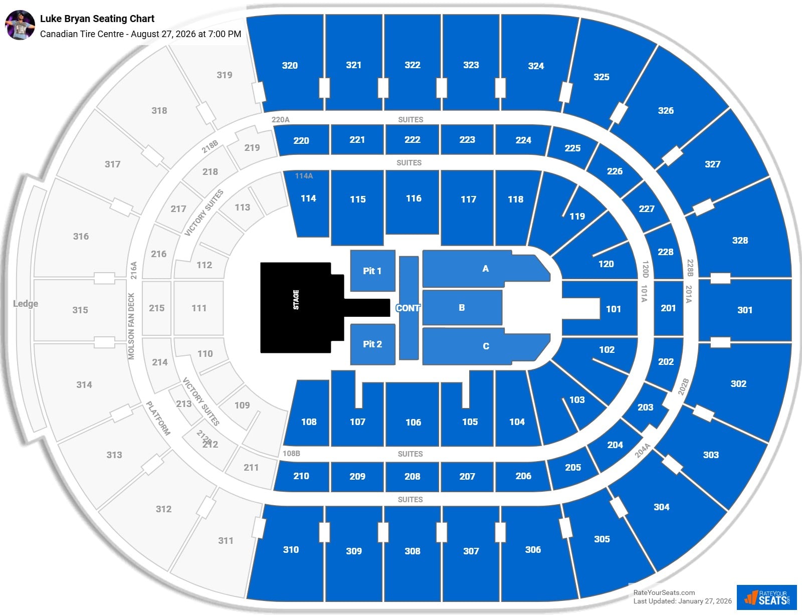 Luke Bryan seating chart Canadian Tire Centre