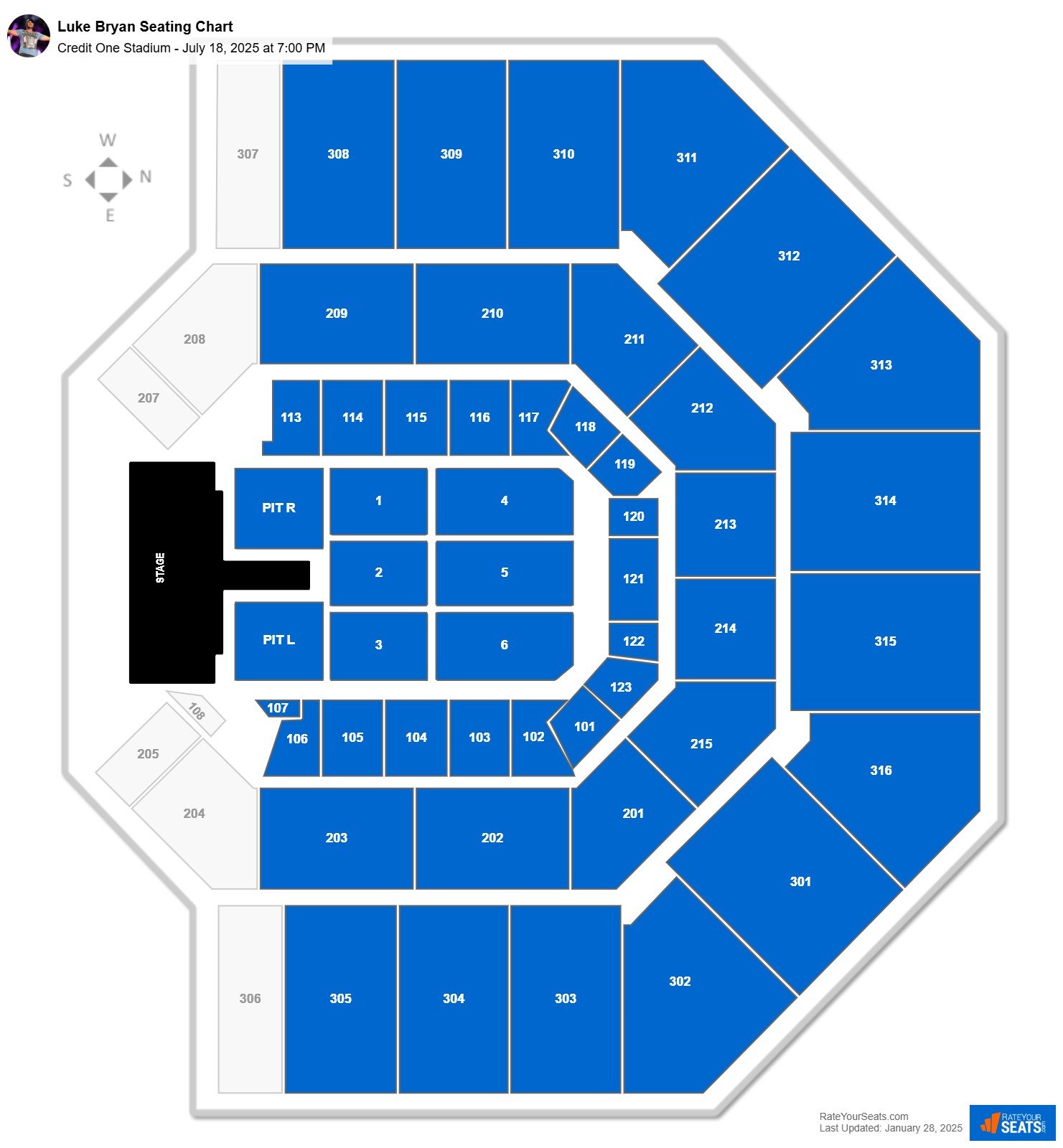Luke Bryan seating chart Credit One Stadium