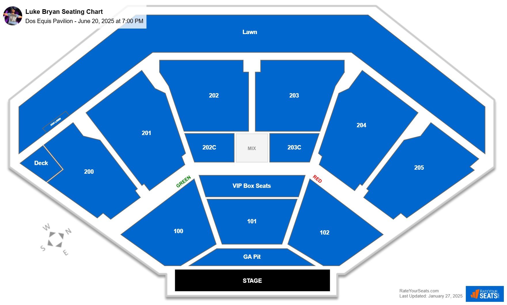 Luke Bryan seating chart Dos Equis Pavilion