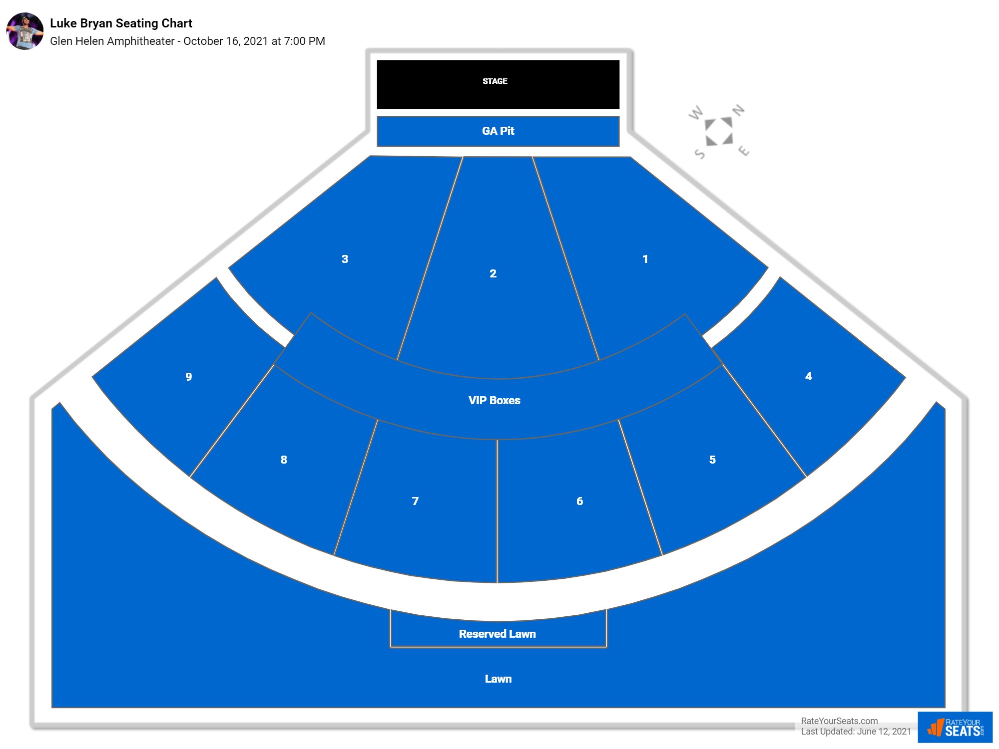 Luke Bryan seating chart Glen Helen Amphitheater