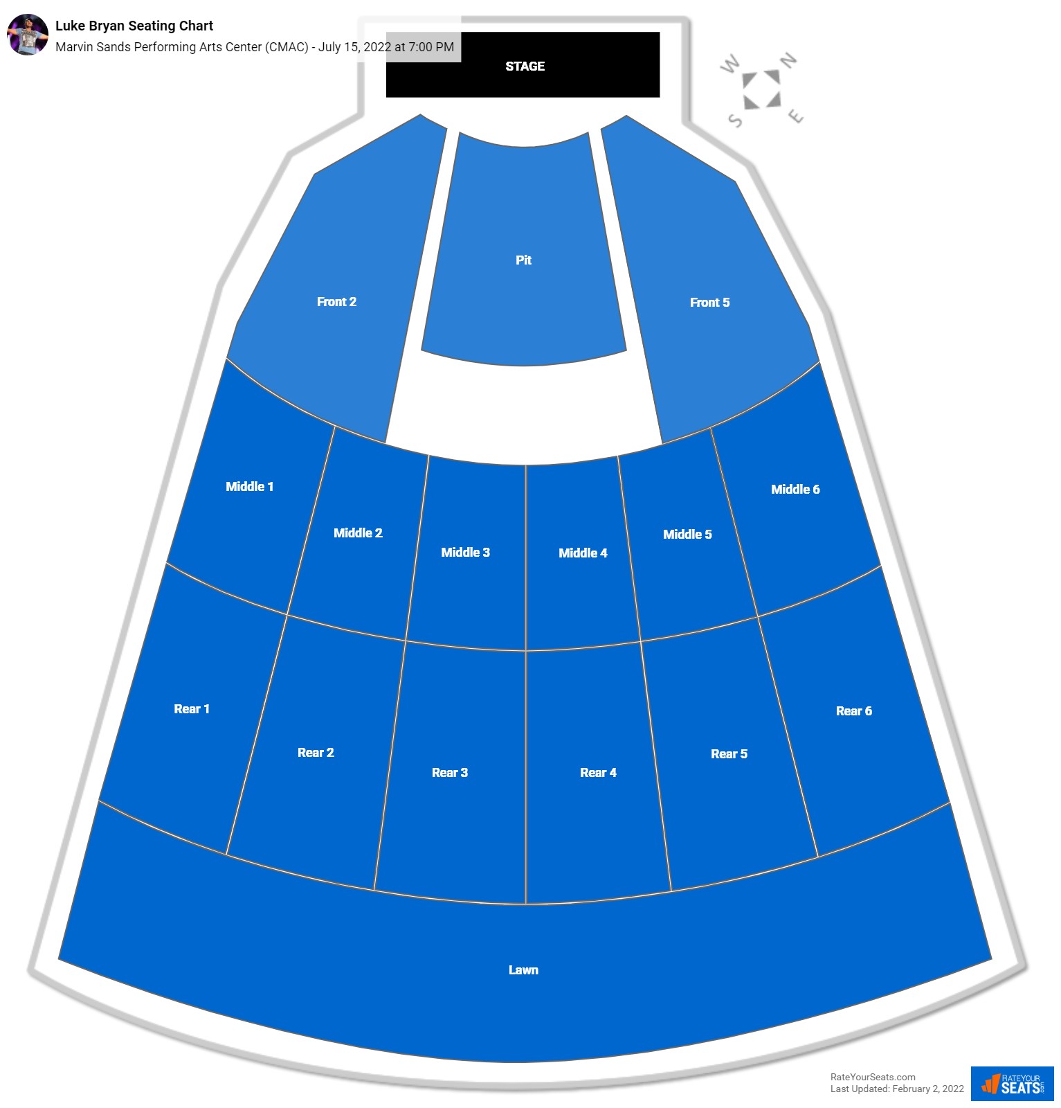 Luke Bryan seating chart CMAC (Marvin Sands Performing Arts Center)