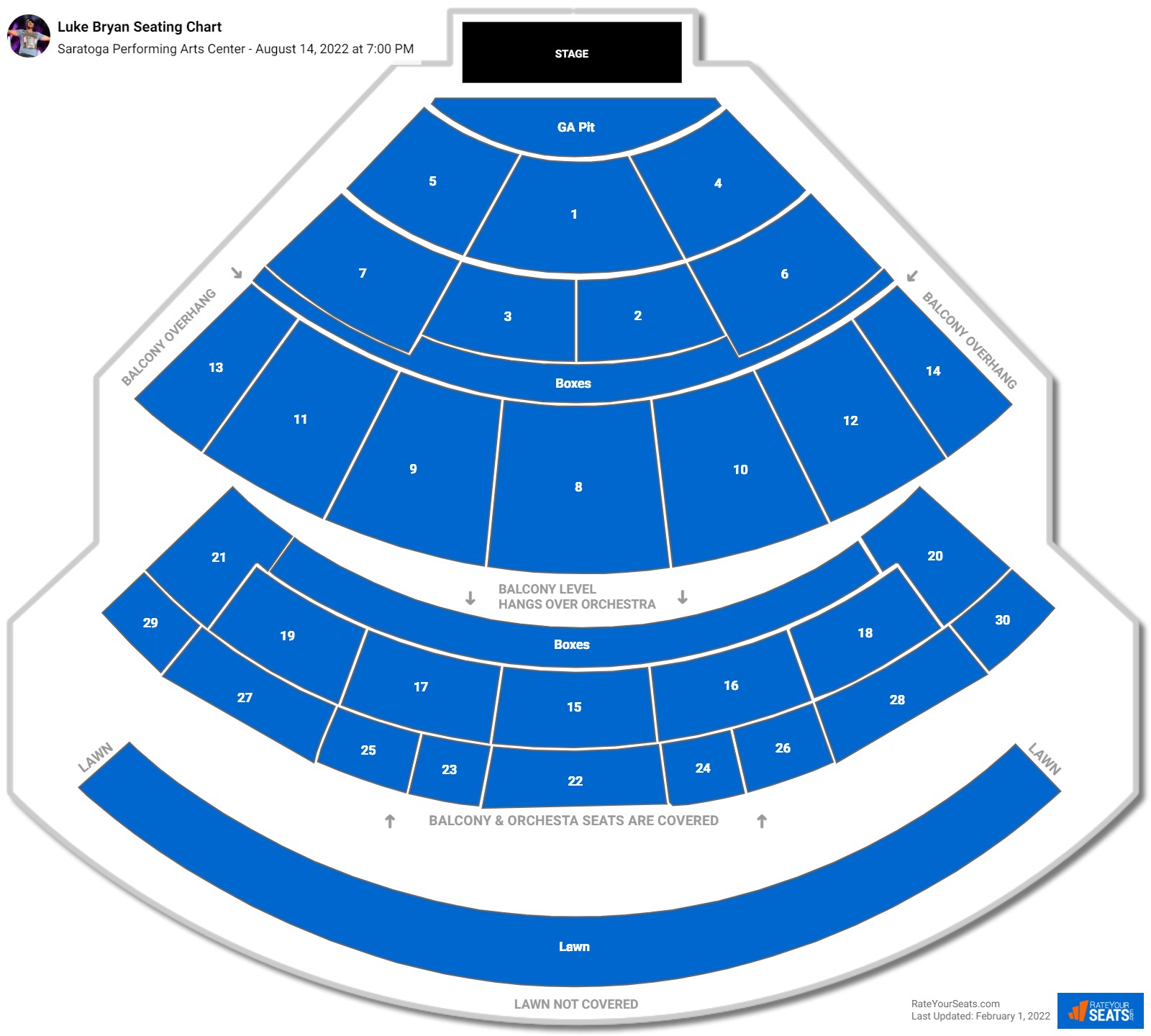 Luke Bryan seating chart Saratoga Performing Arts Center