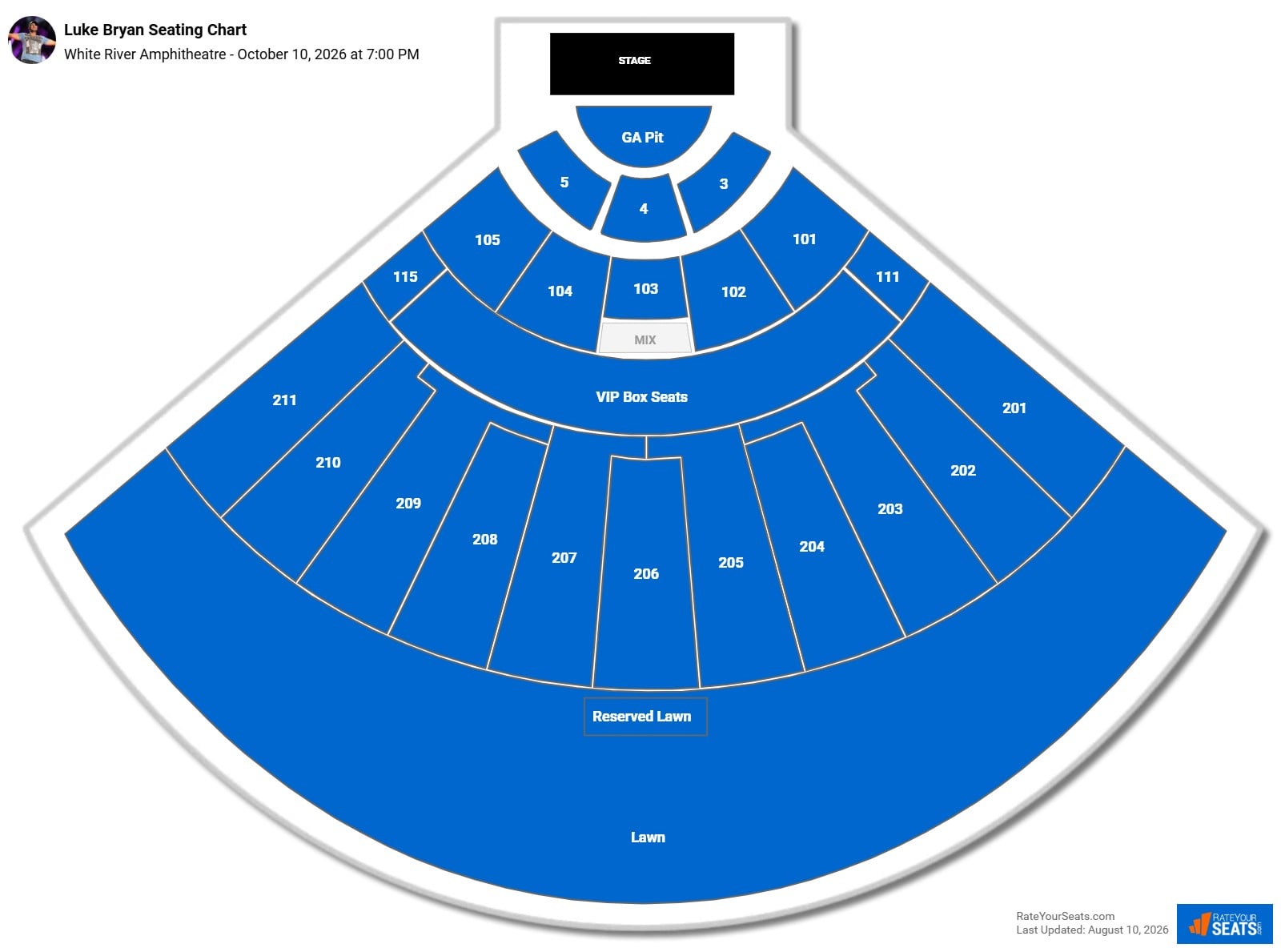 Luke Bryan (Rescheduled from 8/8/26) Seating Chart at White River Amphitheatre
