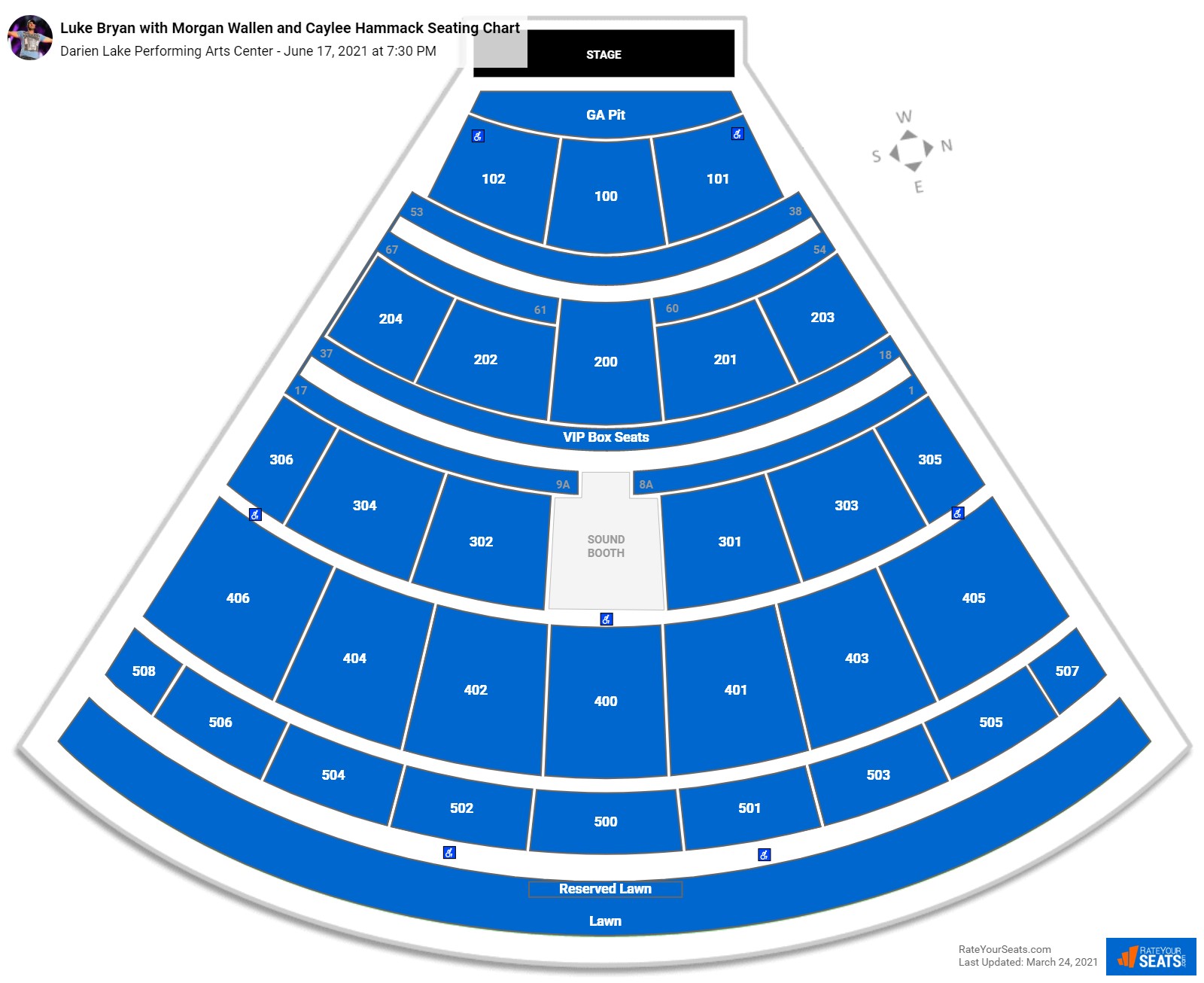Luke Bryan with Morgan Wallen and Caylee Hammack seating chart Darien Lake Performing Arts Center