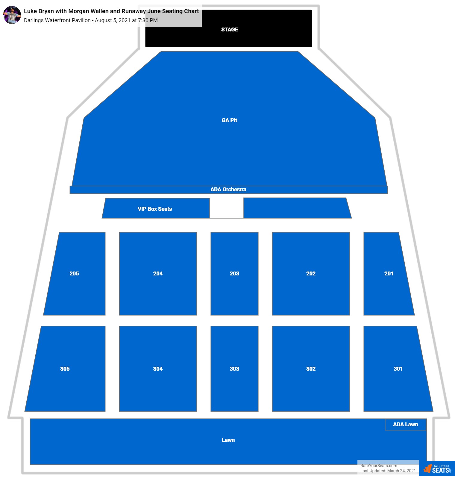 Luke Bryan seating chart Darlings Waterfront Pavilion