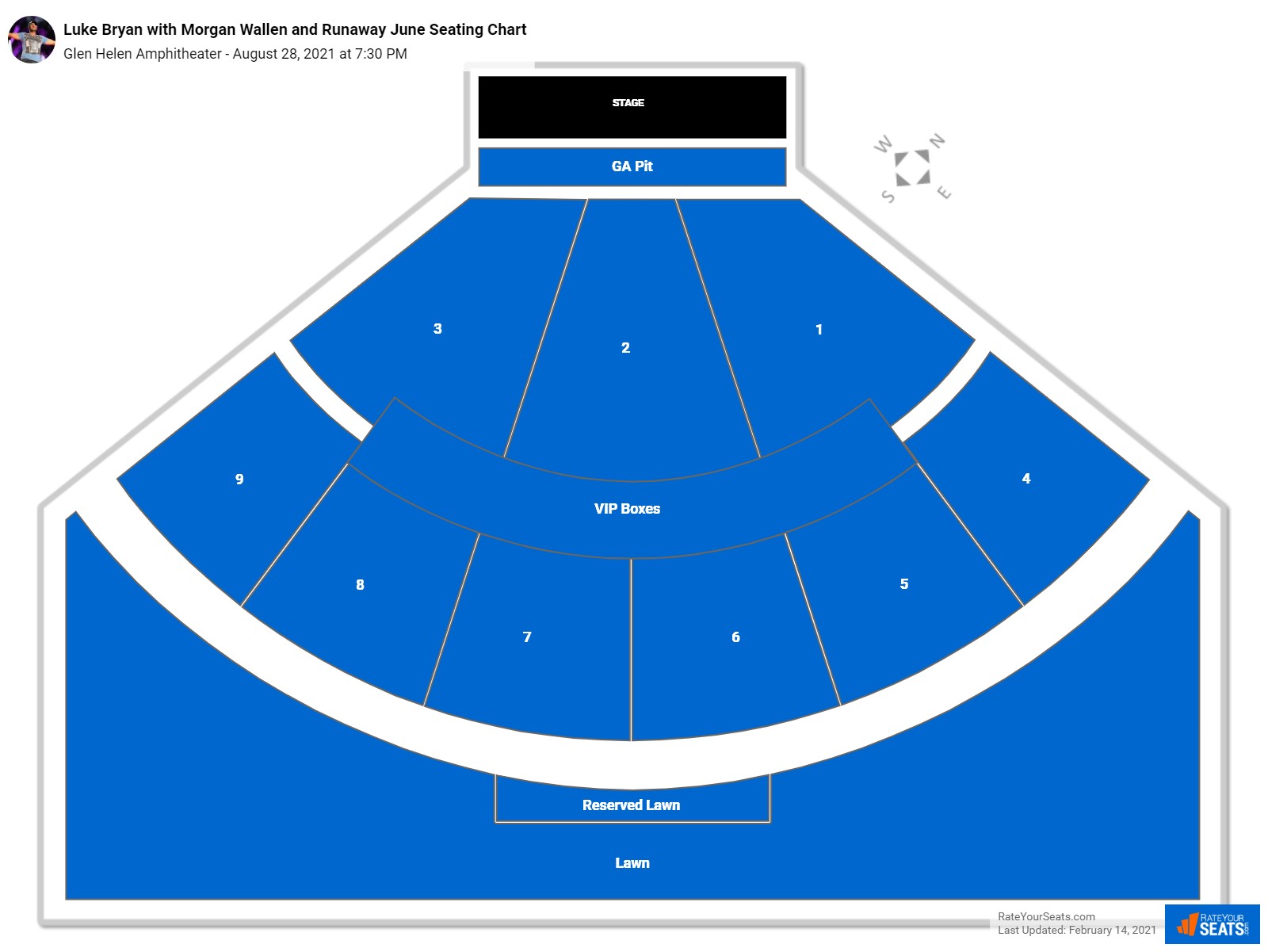 Luke Bryan with Morgan Wallen and Runaway June seating chart Glen Helen Amphitheater