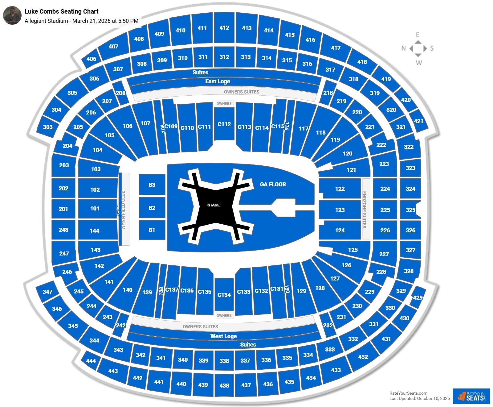 Luke Combs seating chart Allegiant Stadium