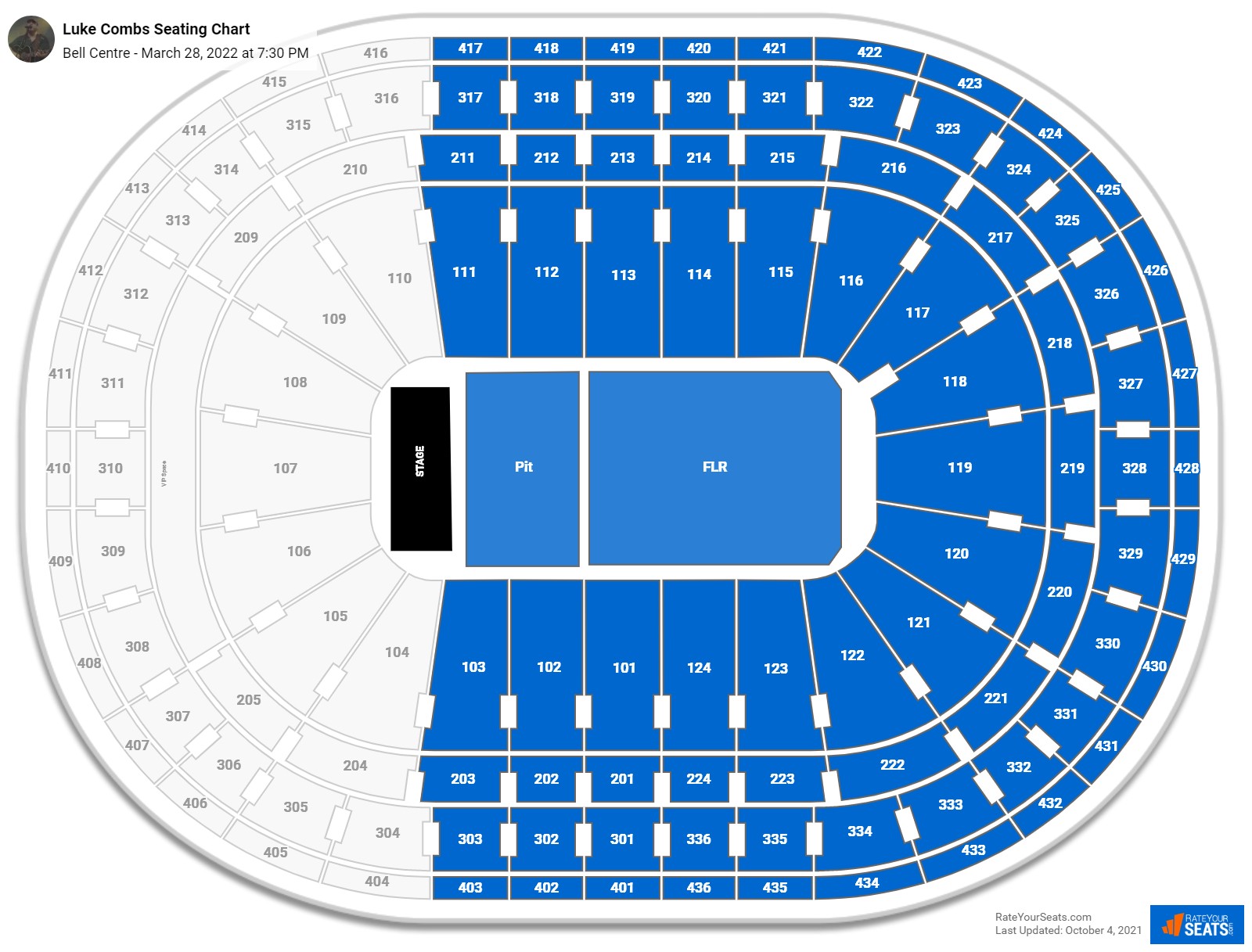 Luke Combs seating chart Bell Centre