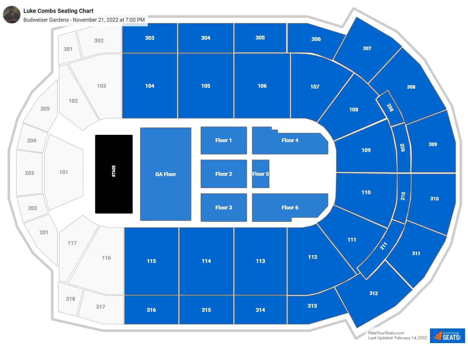 Luke Combs seating chart Budweiser Gardens